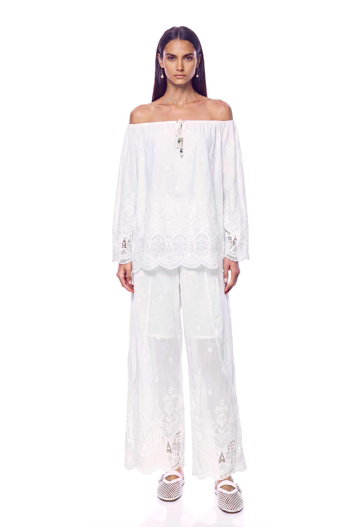 Ivane Drawstring Embroidered Top