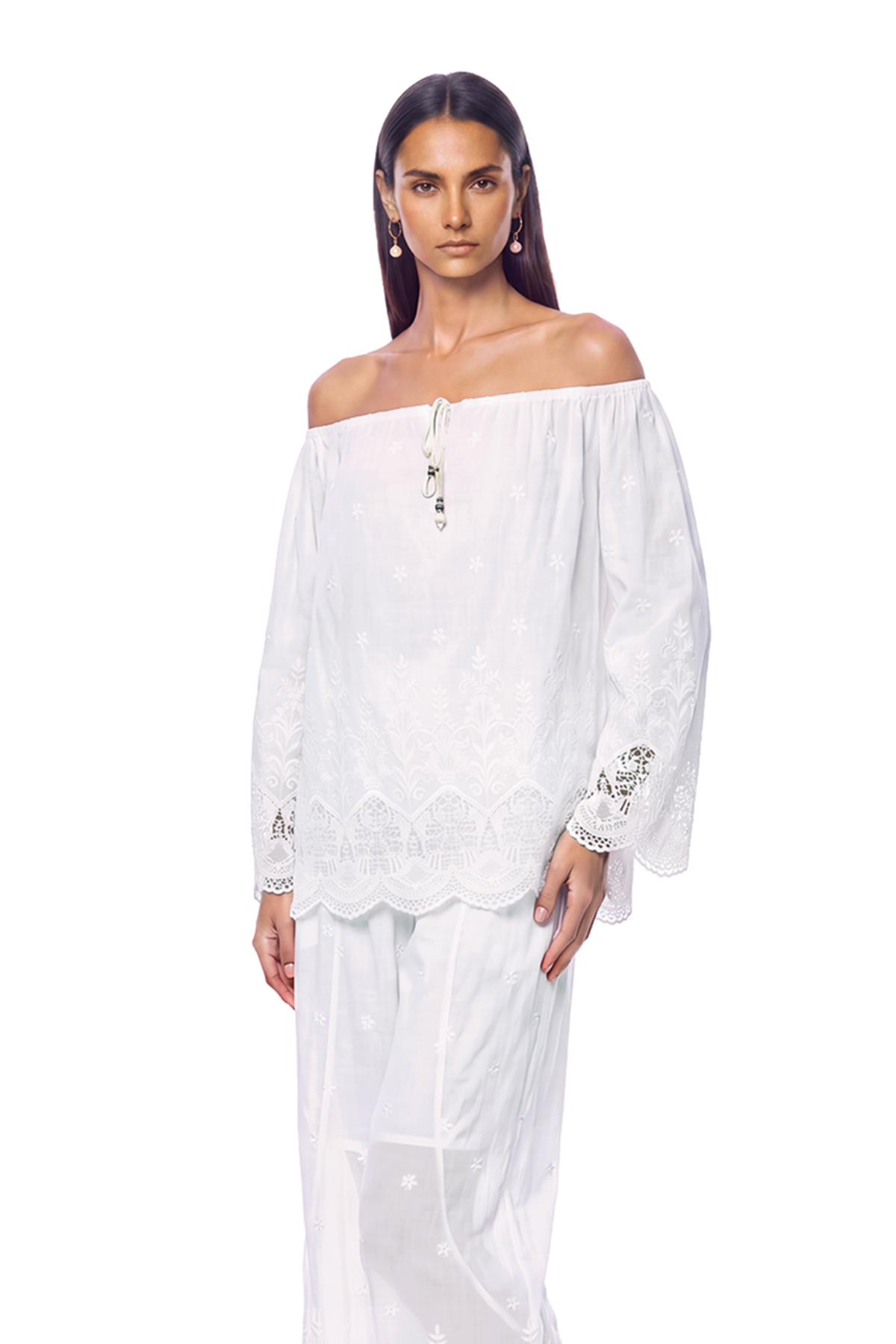 Ivane Drawstring Embroidered Top