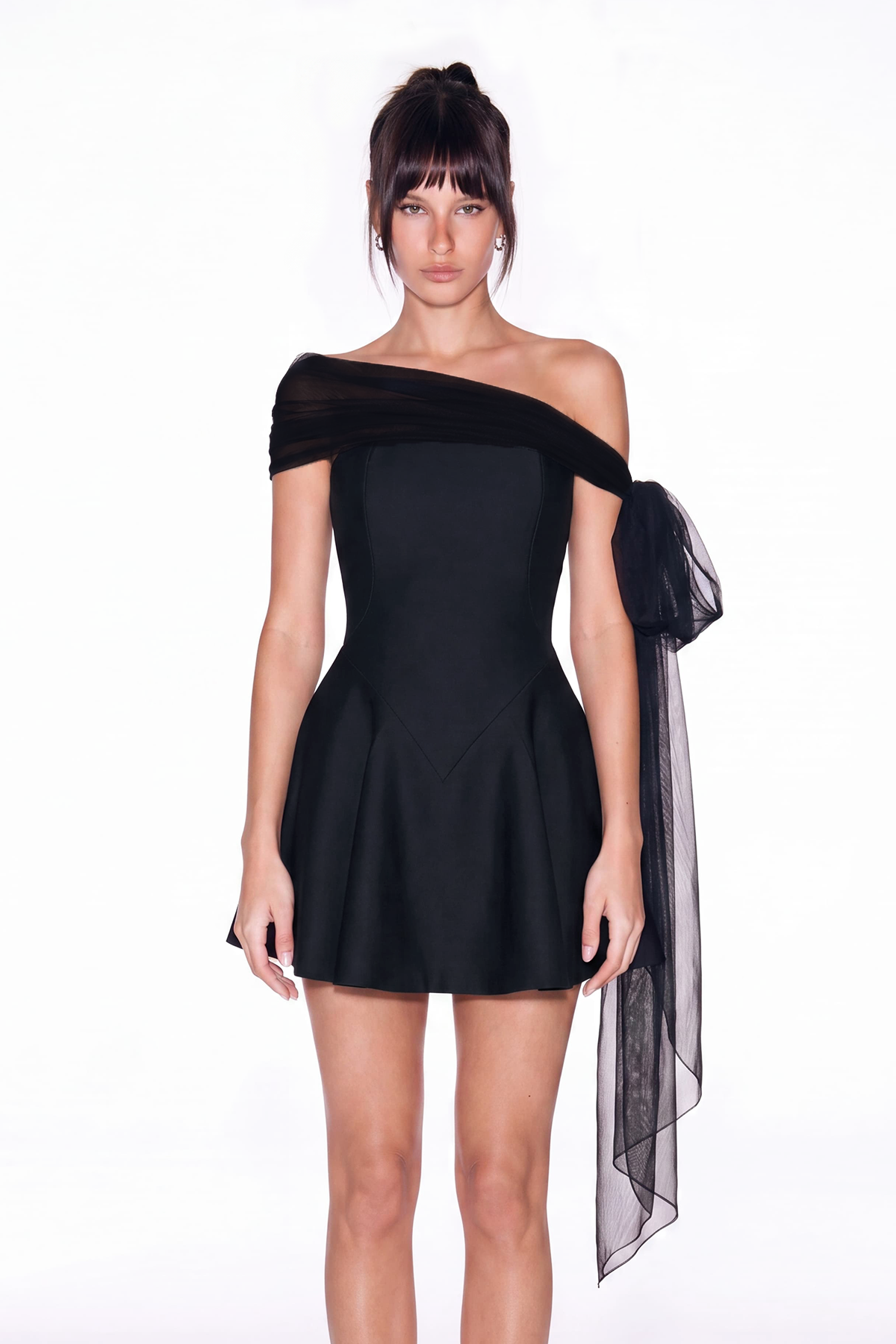 Ivans Mesh Tie Up Ruffle Mini Dress