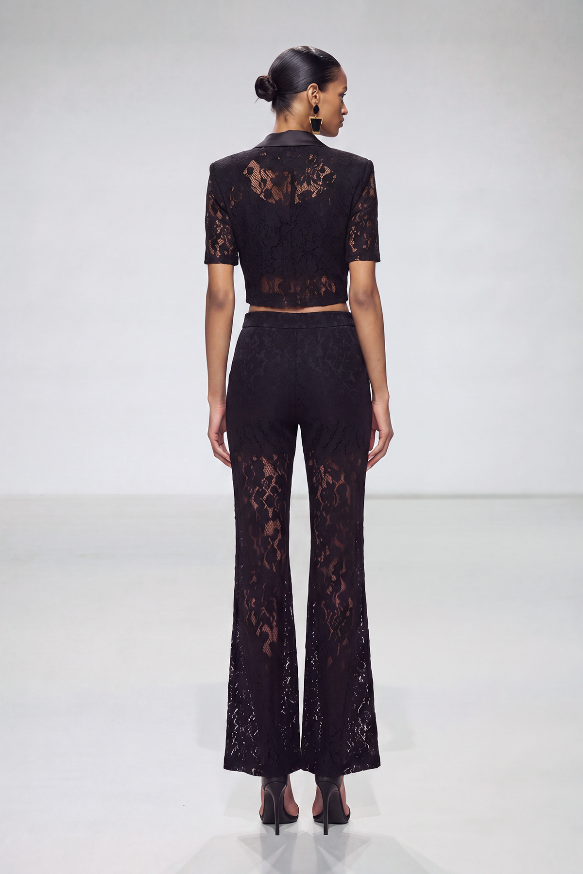Ivayla Satin Lapel Lace Pants Set