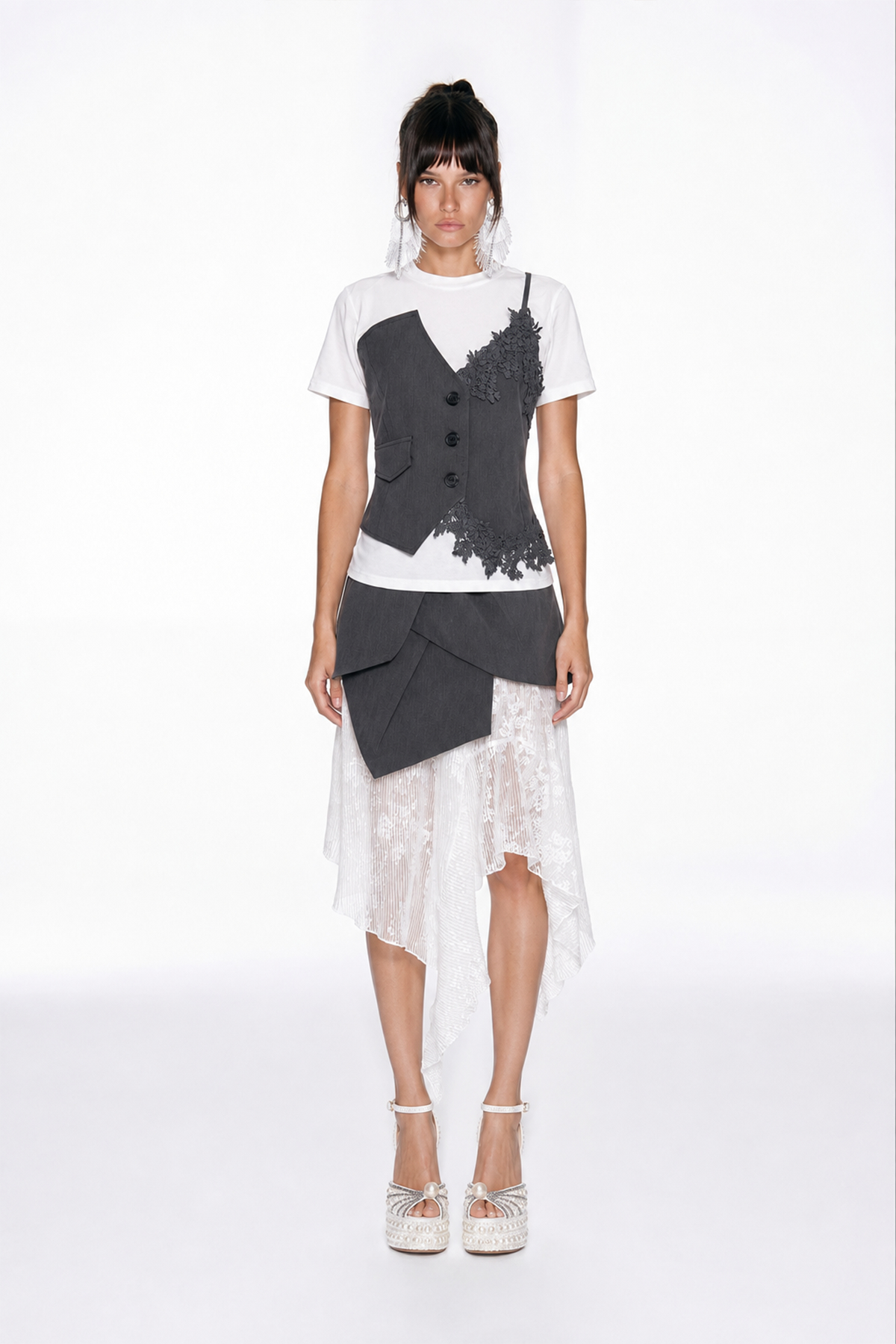 Ives Deconstruct Lace Midi Skirt