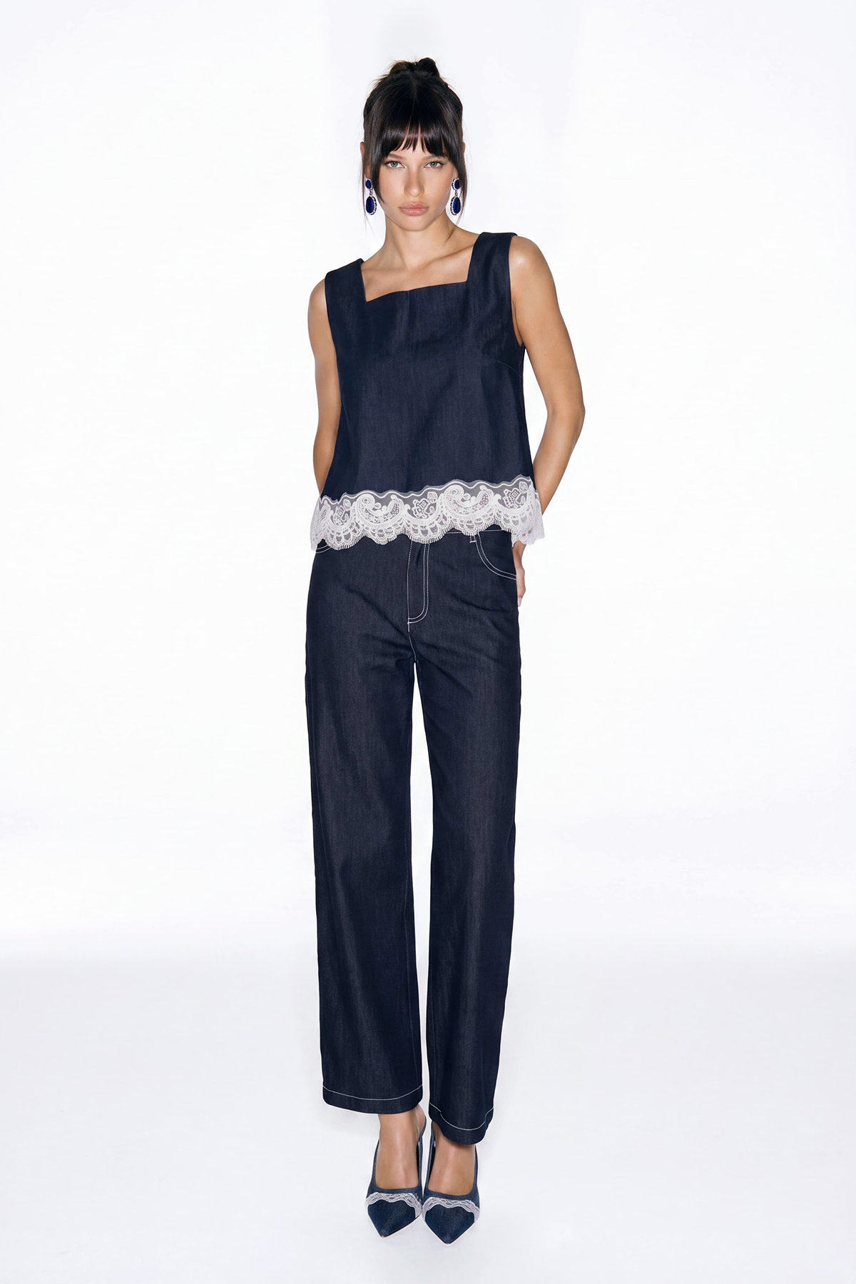 Ivette Sleeveless Denim Pants Set