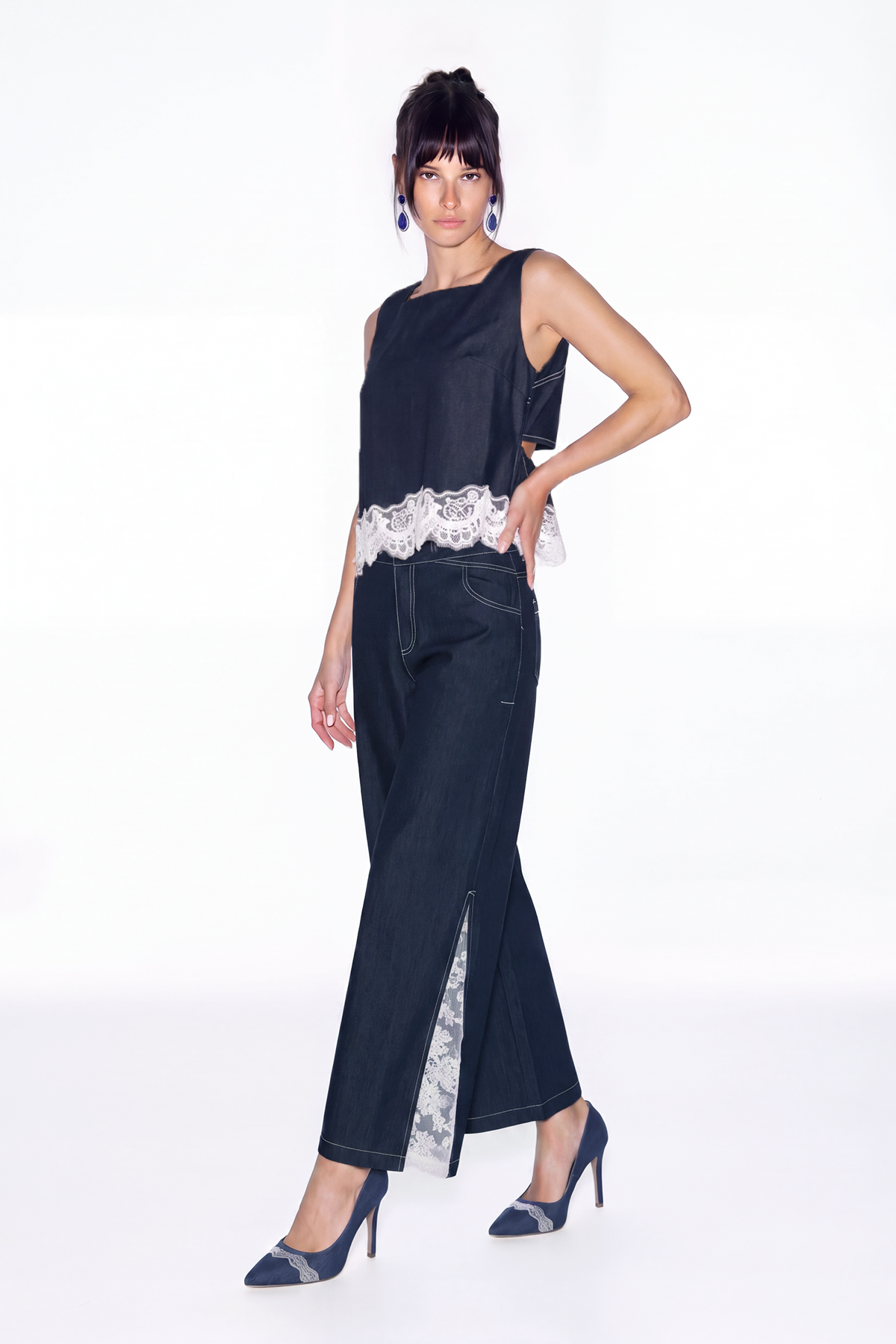 Ivette Sleeveless Denim Pants Set