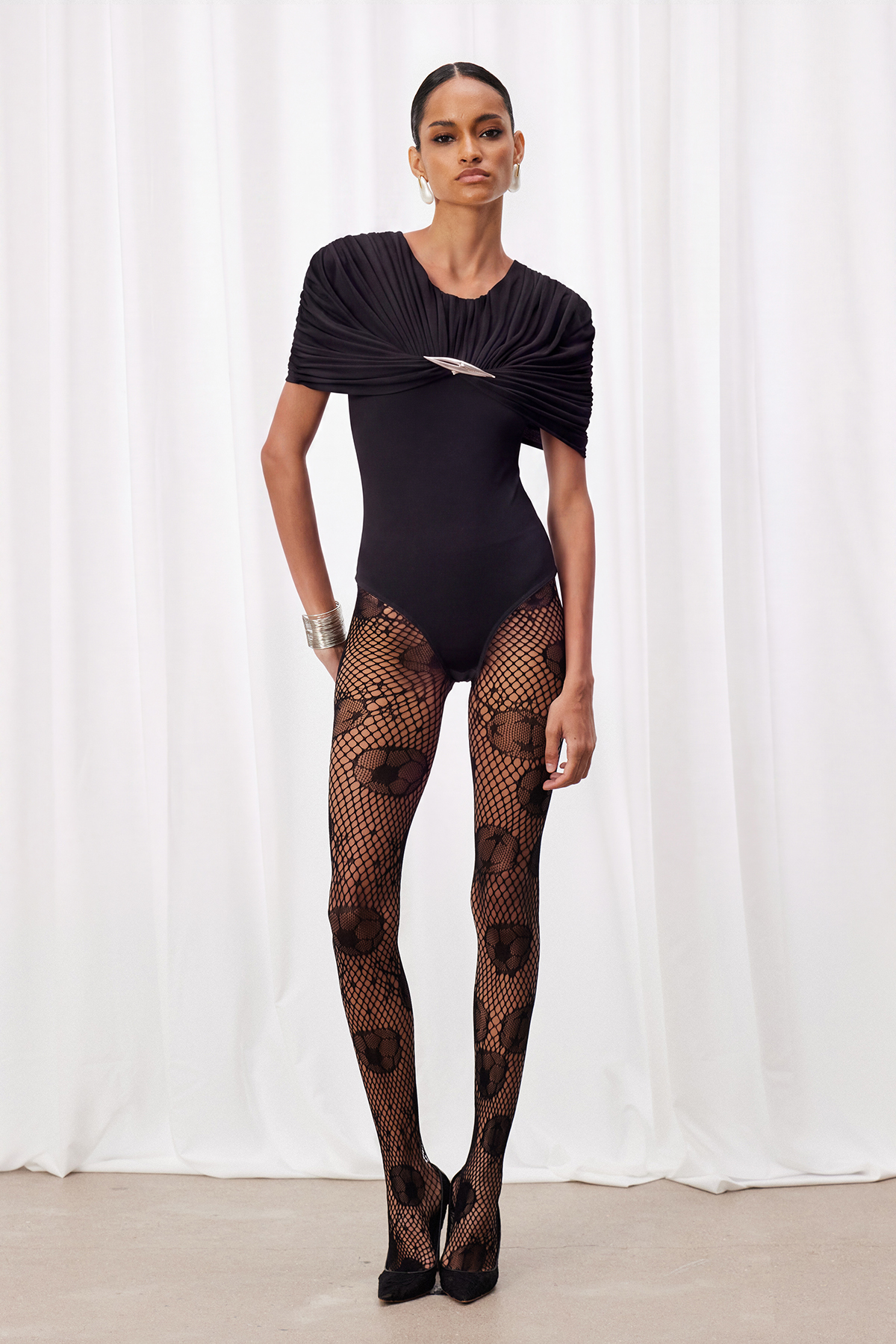 Ivi Ruch Shawl Bodysuit In Black