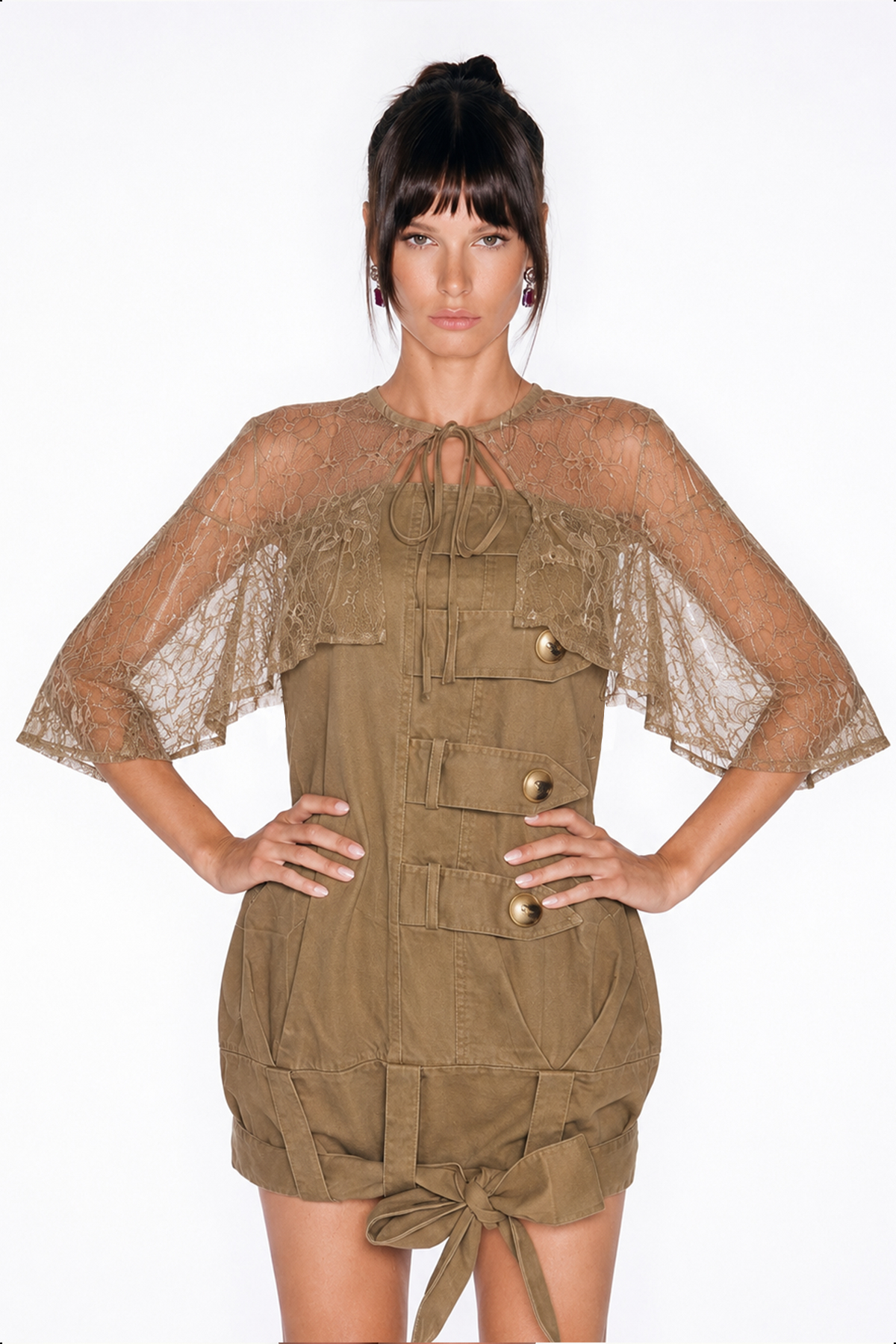 Ivo Buckle Lace Shawl Mini Dress