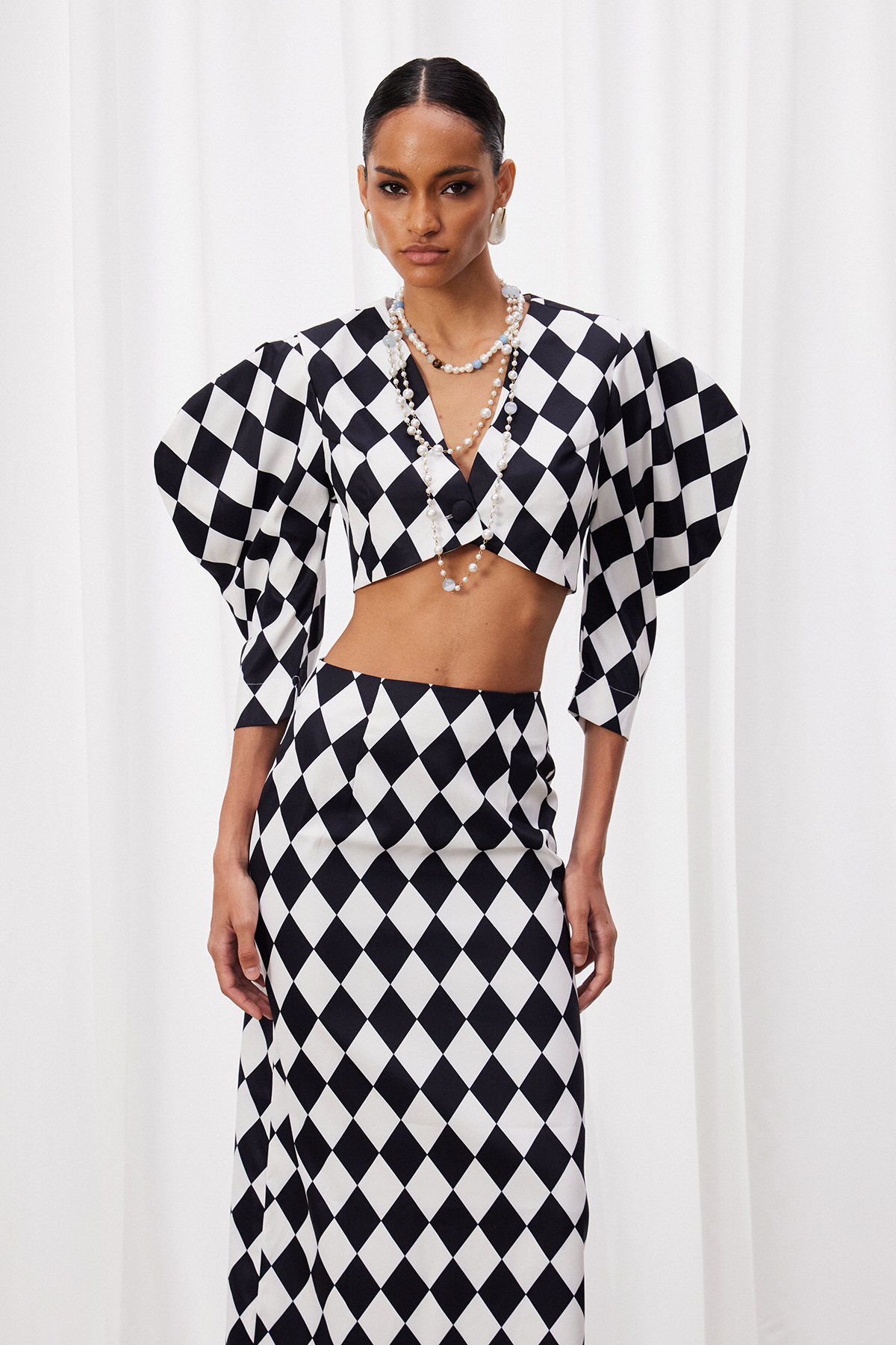 Ivor Diamond Pattern Crop Skirt Set
