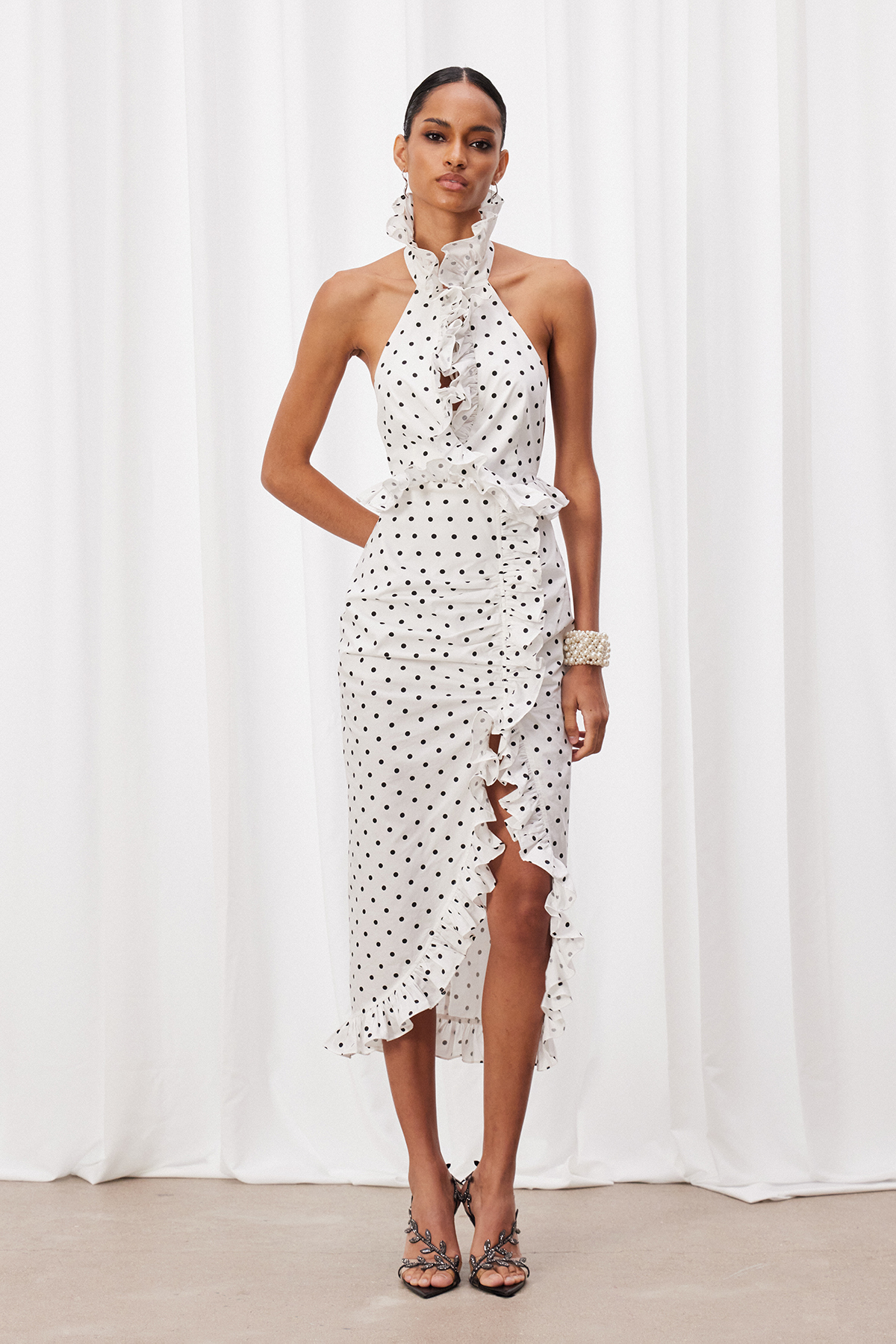 Ivory Ruffle Dot Midi Dress