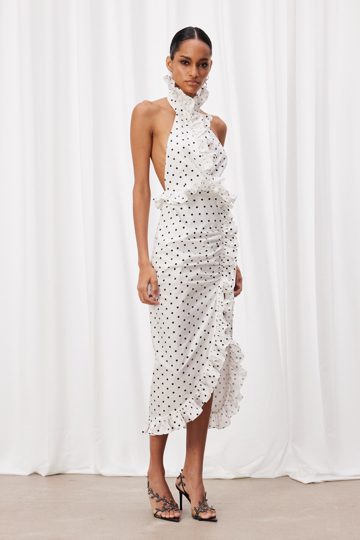 Ivory Ruffle Dot Midi Dress
