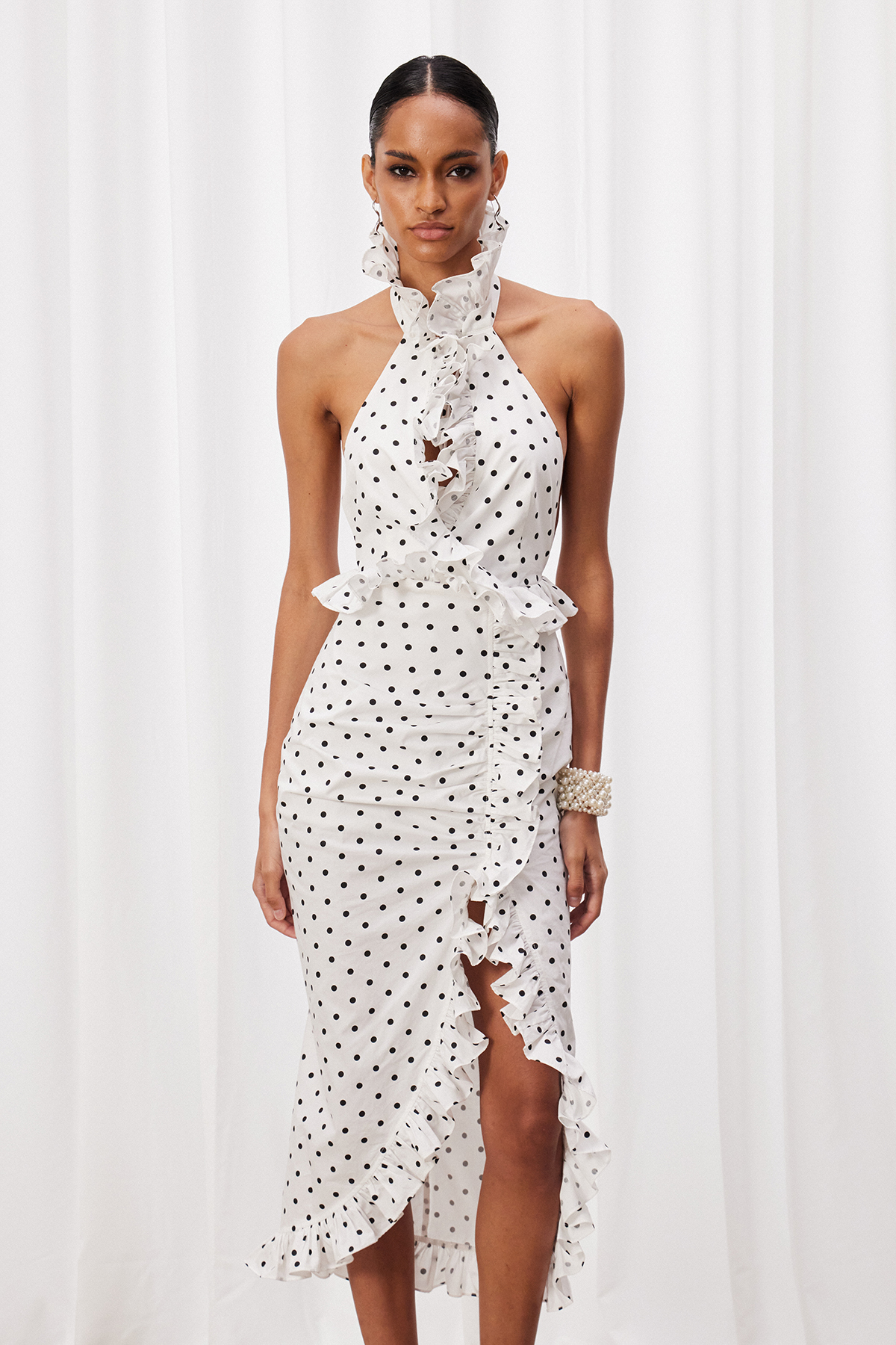 Ivory Ruffle Dot Midi Dress