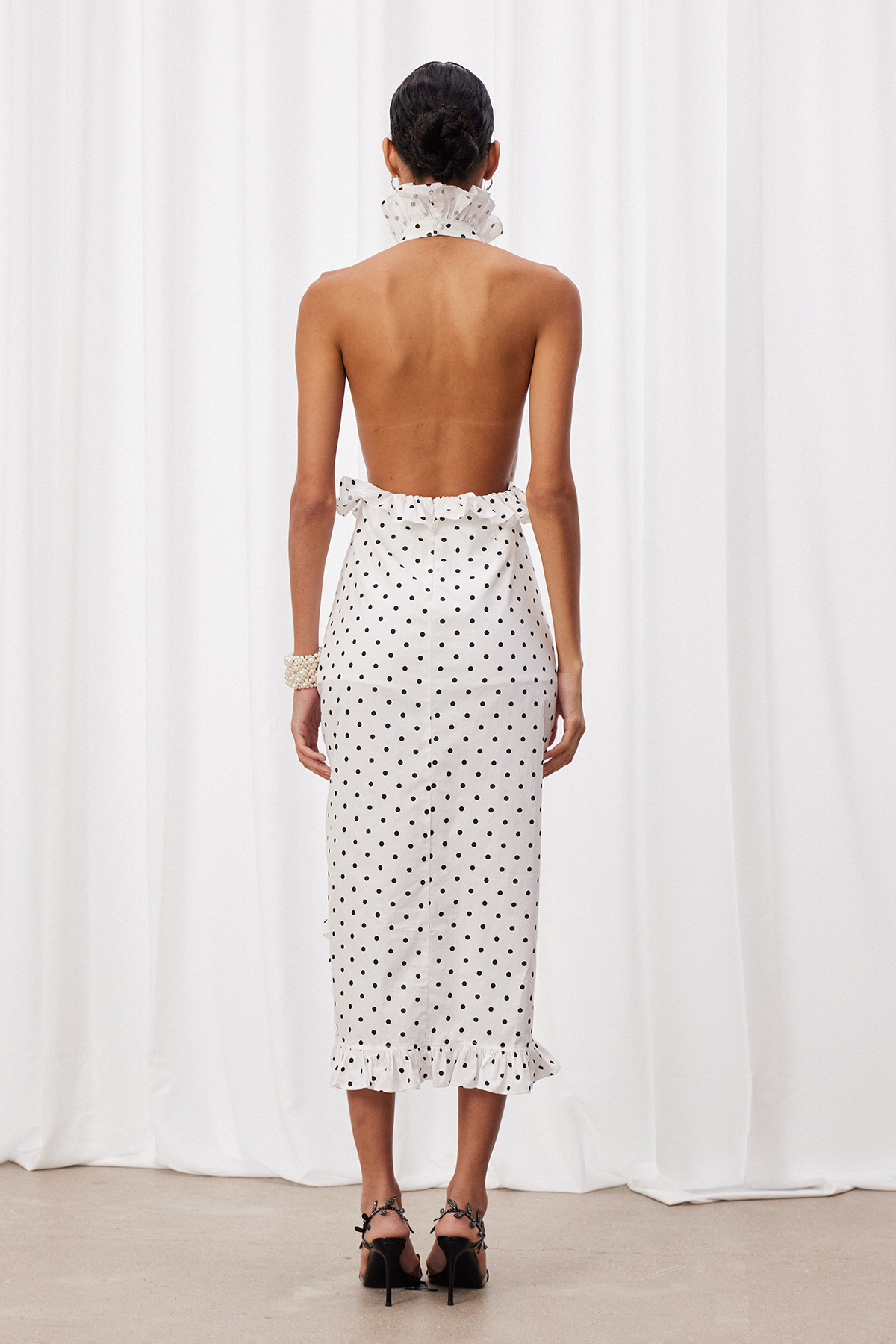 Ivory Ruffle Dot Midi Dress