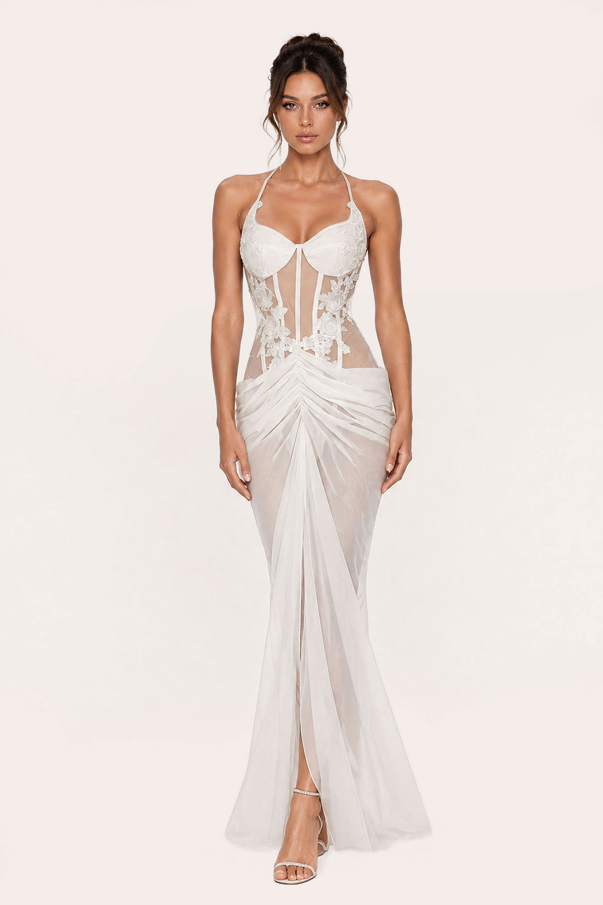 Iwan Flower Corset Mesh Maxi Dress