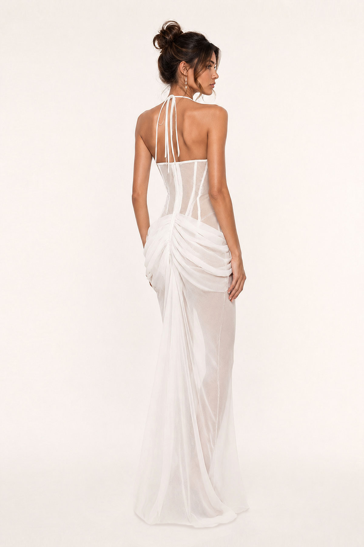 Iwan Flower Corset Mesh Maxi Dress