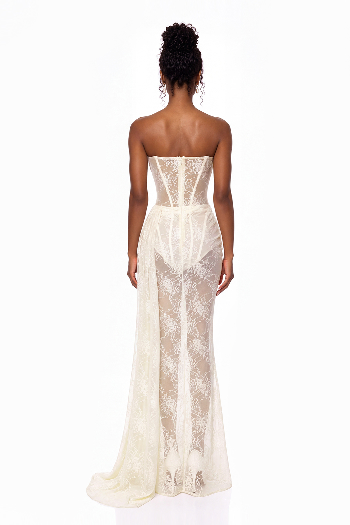 Iwan Strapless Lace Ruch Maxi Dress