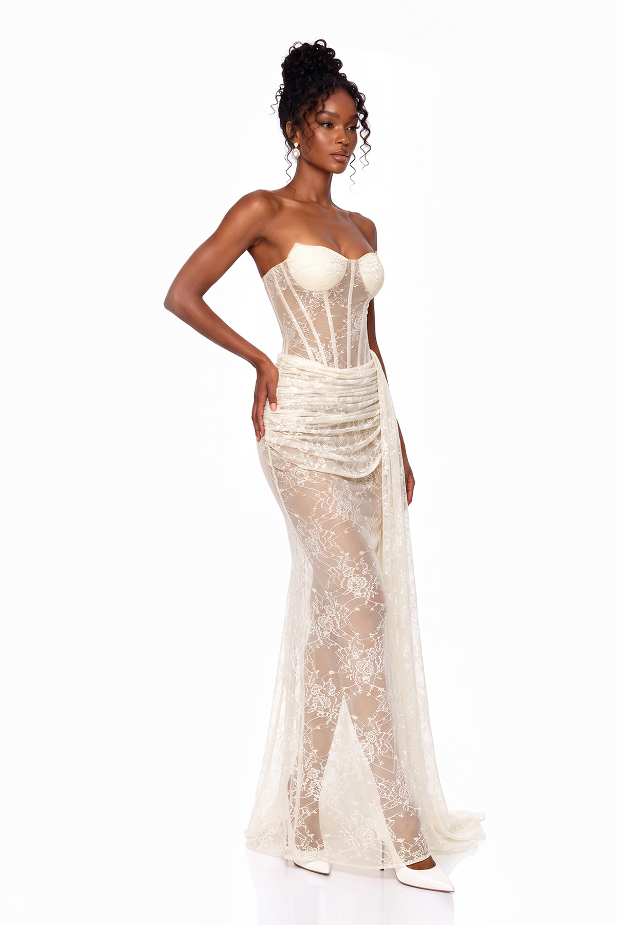 Iwan Strapless Lace Ruch Maxi Dress