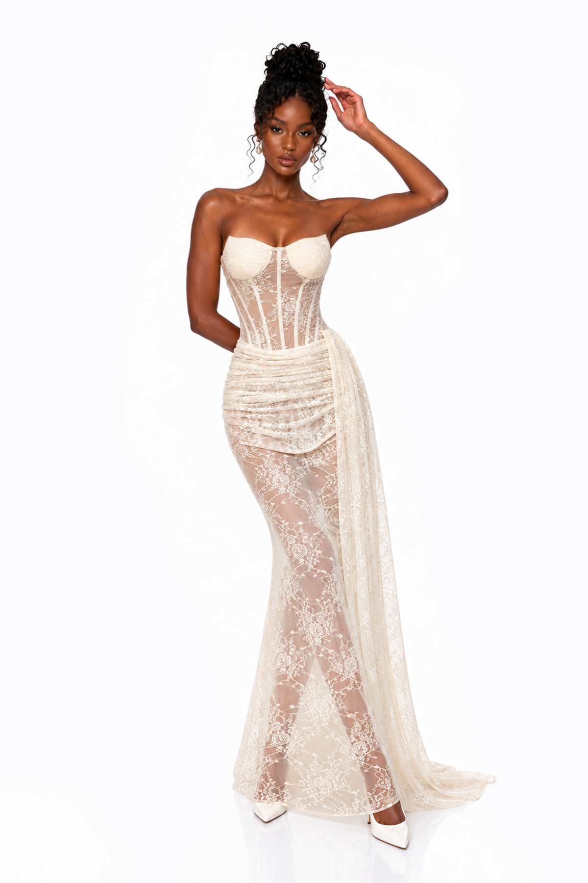 Iwan Strapless Lace Ruch Maxi Dress