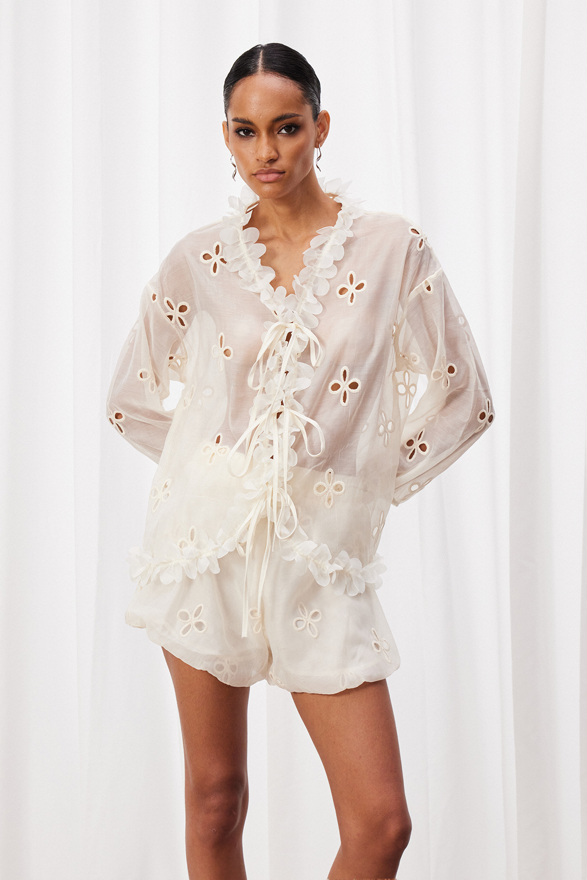 Iwona Mesh Cutout Shorts Set