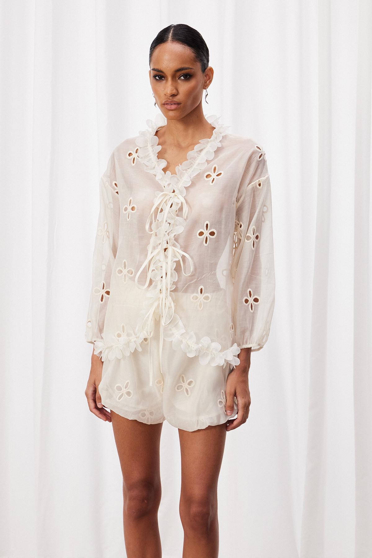 Iwona Mesh Cutout Shorts Set