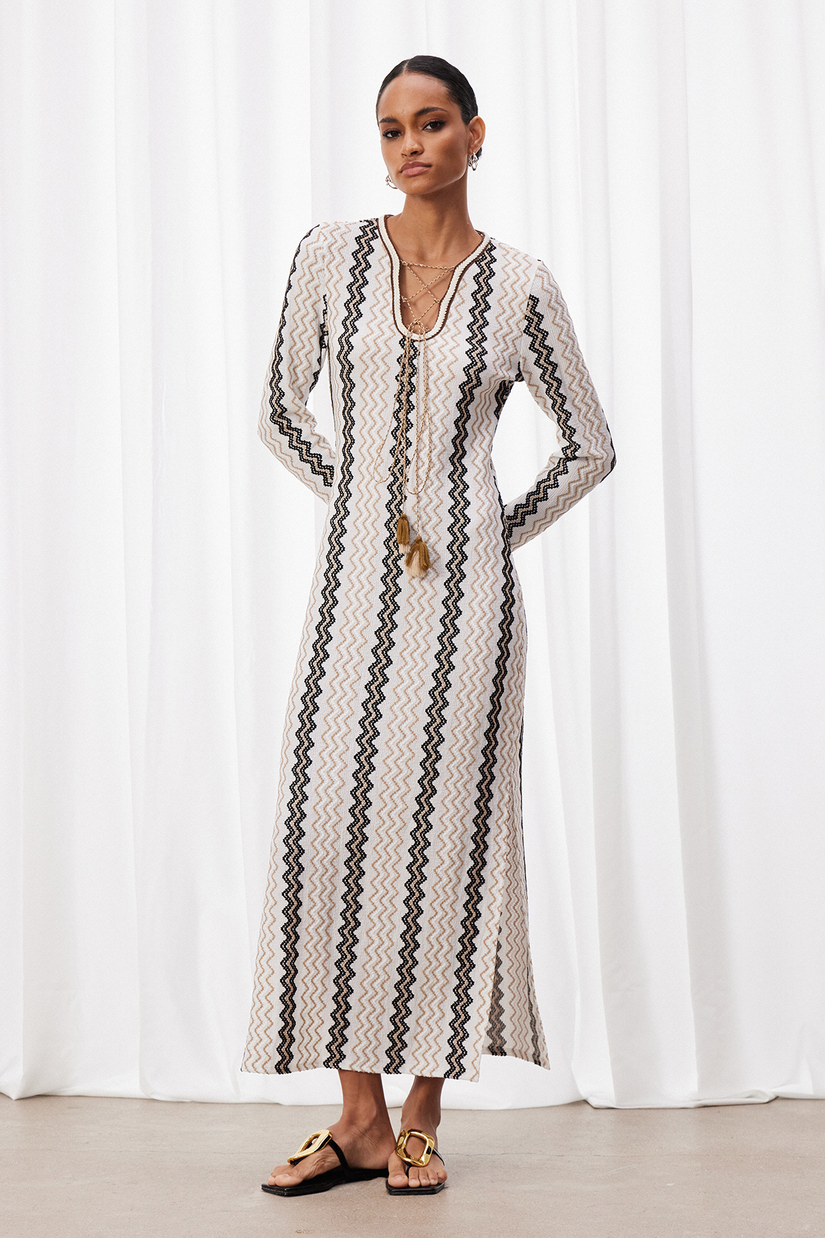 Iza Lace Up Stripe Maxi Dress