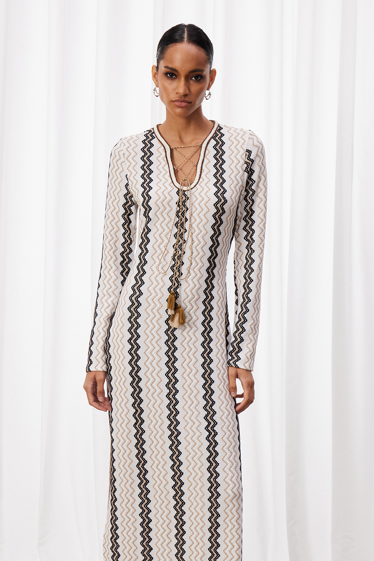 Iza Lace Up Stripe Maxi Dress