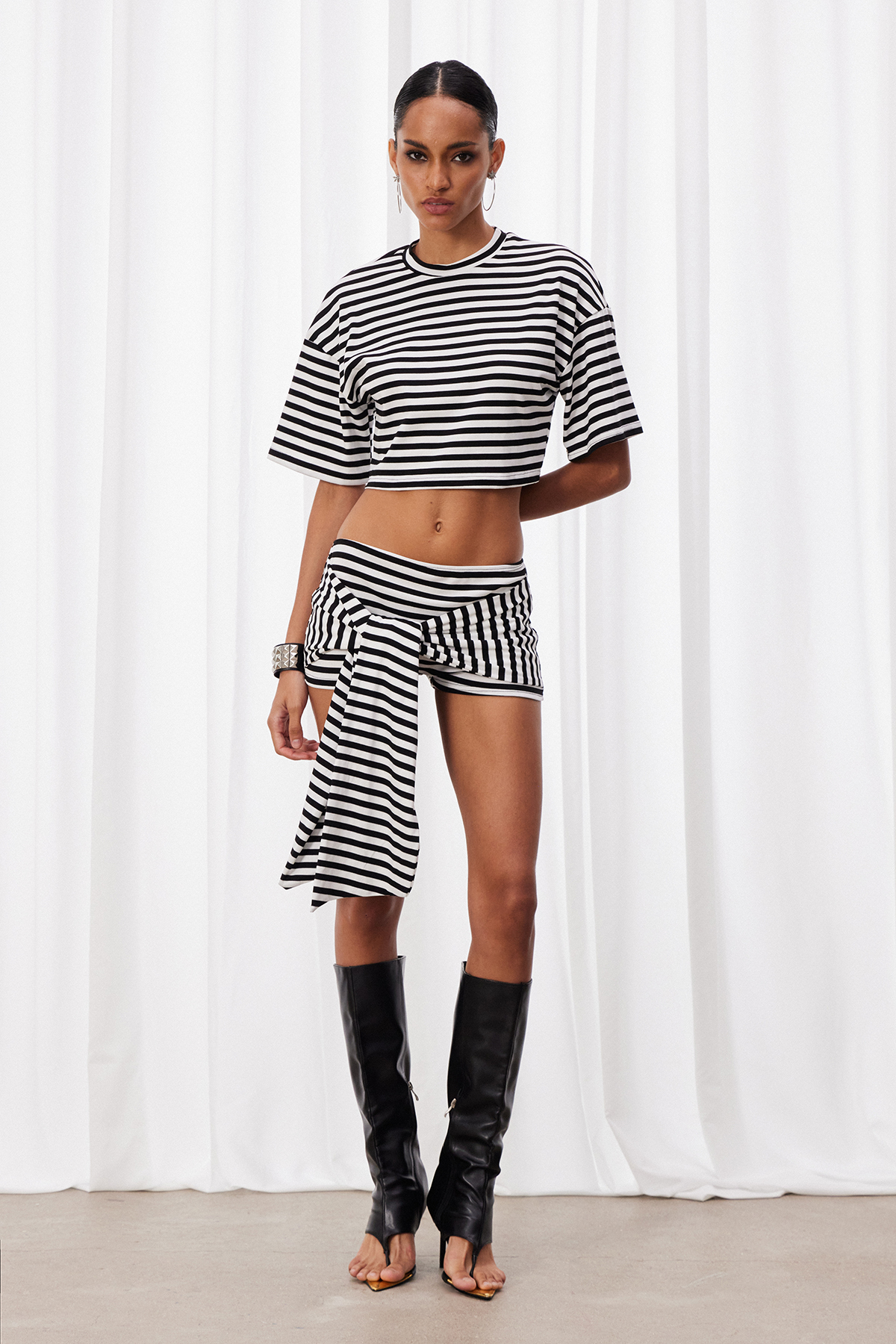 Izabele Crop Stripe Shorts Set