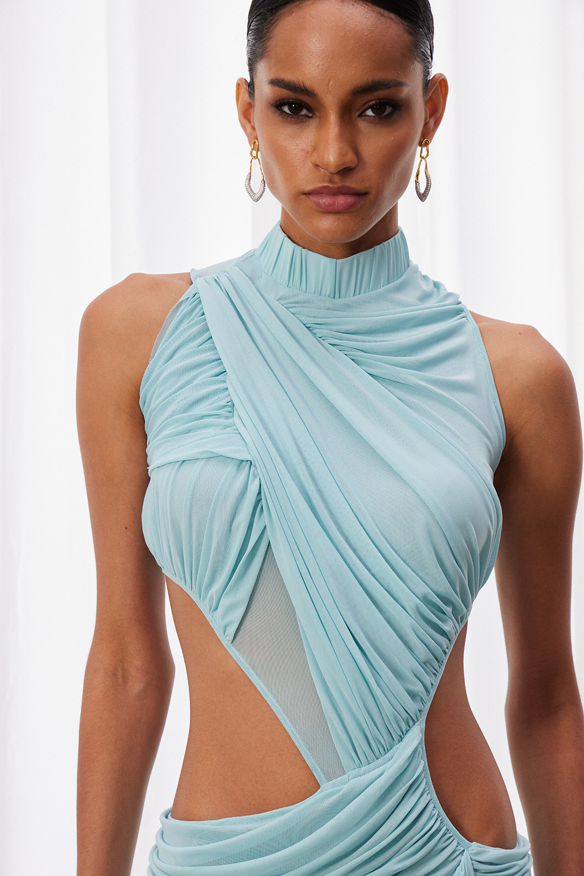 Izanagi Asymmetric Ruch Cutout Maxi Dress