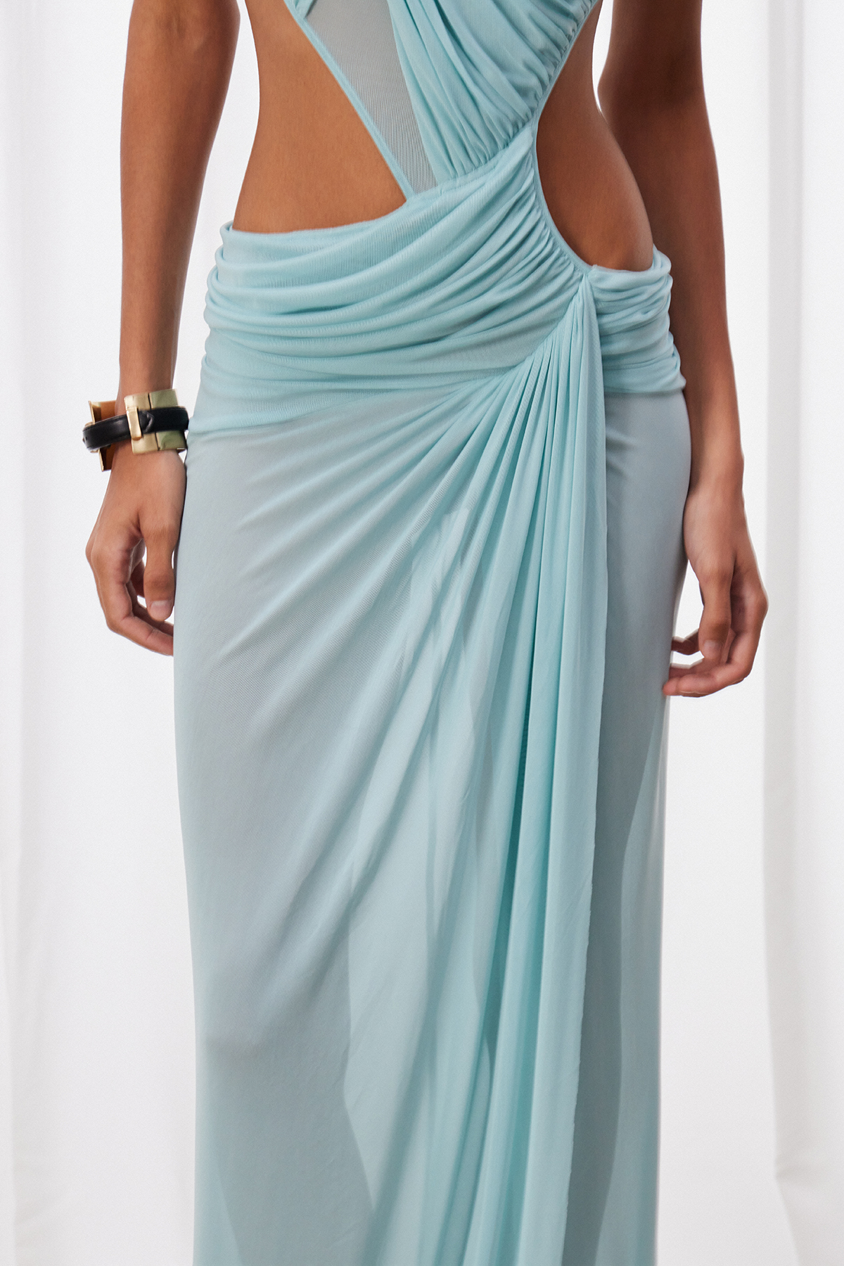 Izanagi Asymmetric Ruch Cutout Maxi Dress