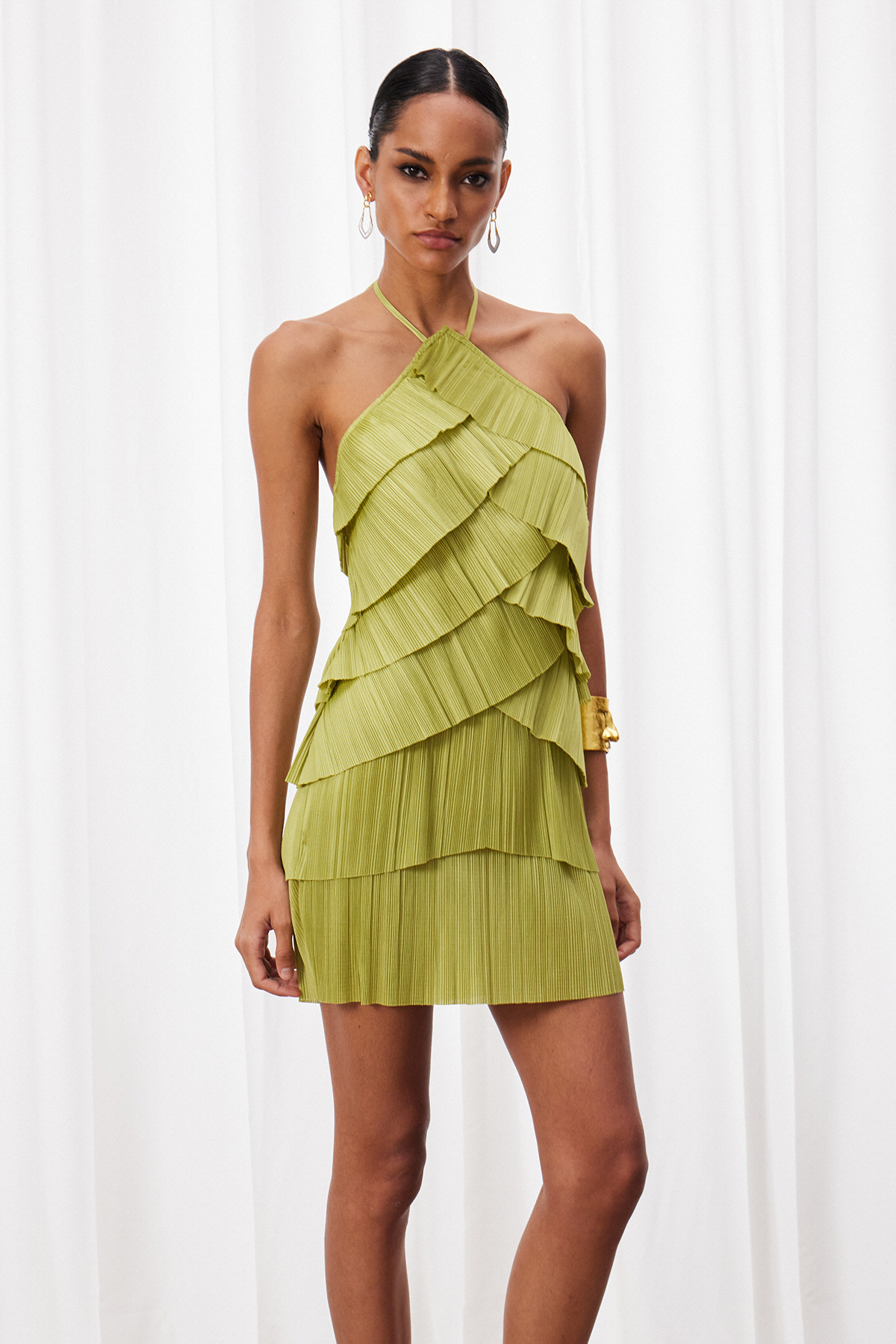 Izanami Halter Neck Tiered Mini Dress