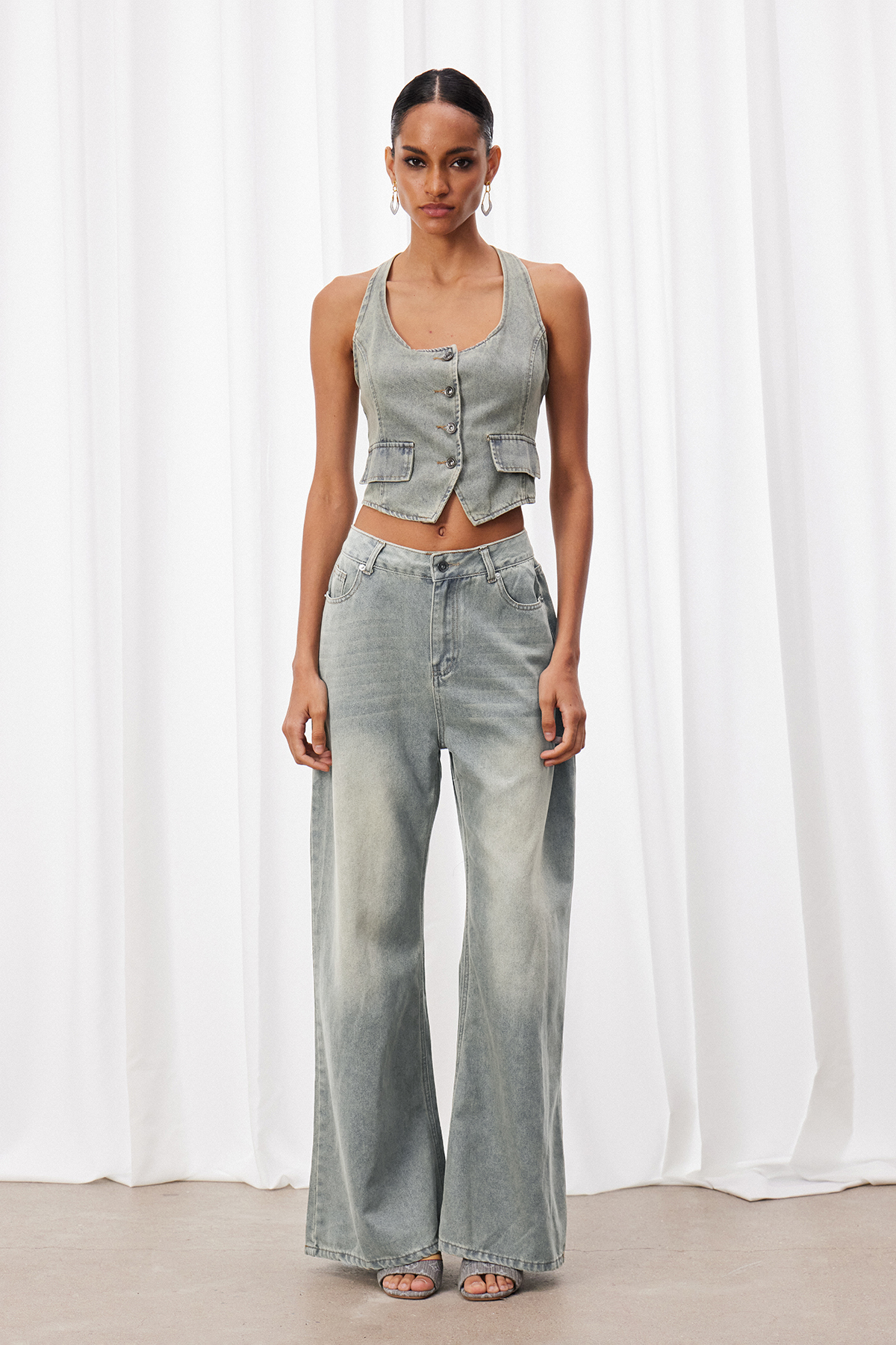 Izaro Sleeveless Denim Pants Set