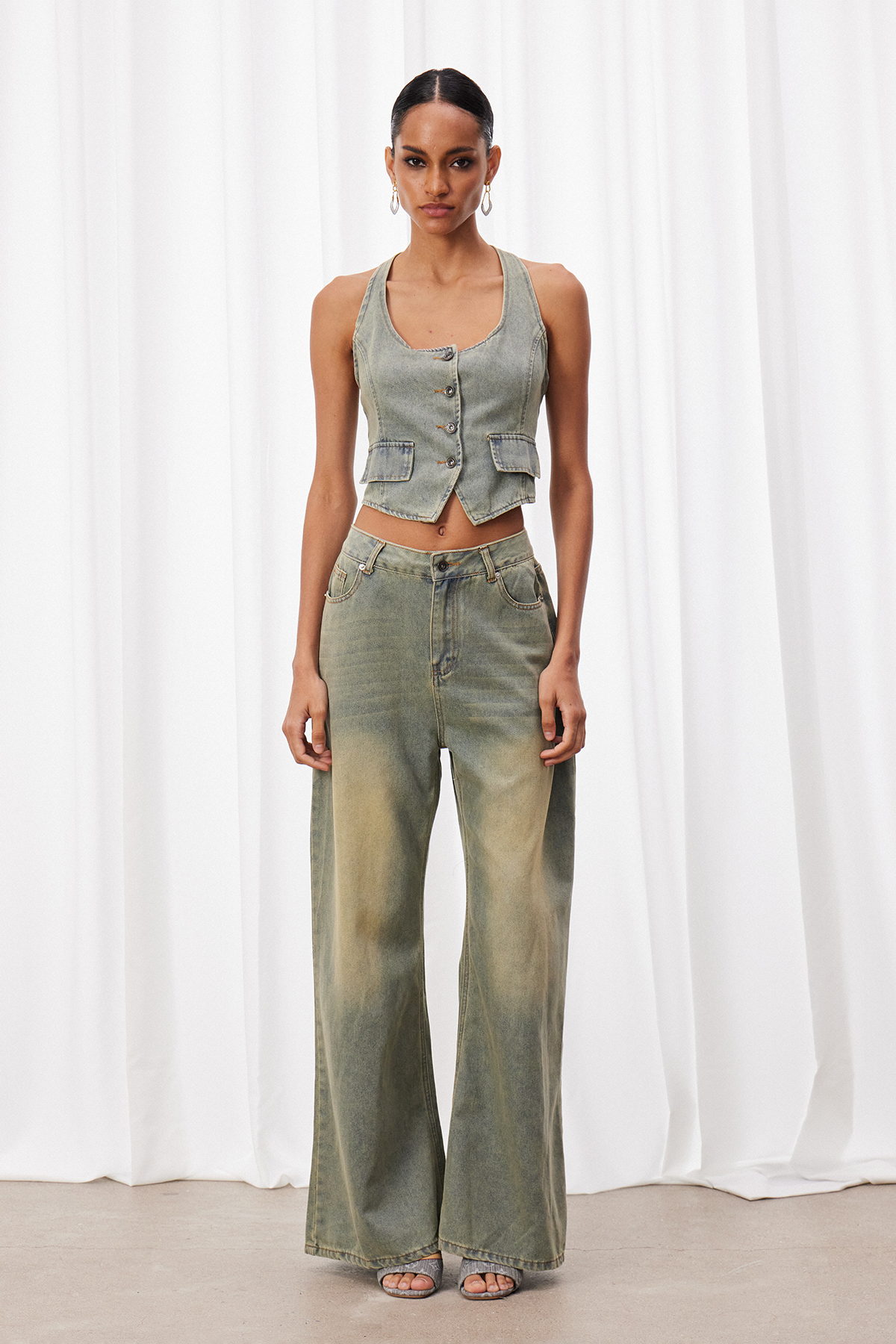 Izaro Sleeveless Denim Pants Set