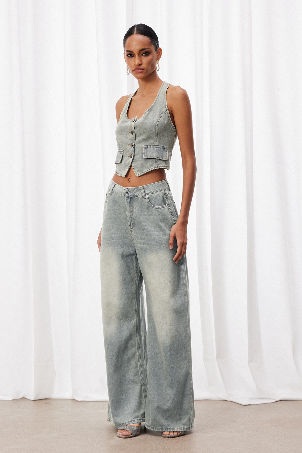 Izaro Sleeveless Denim Pants Set