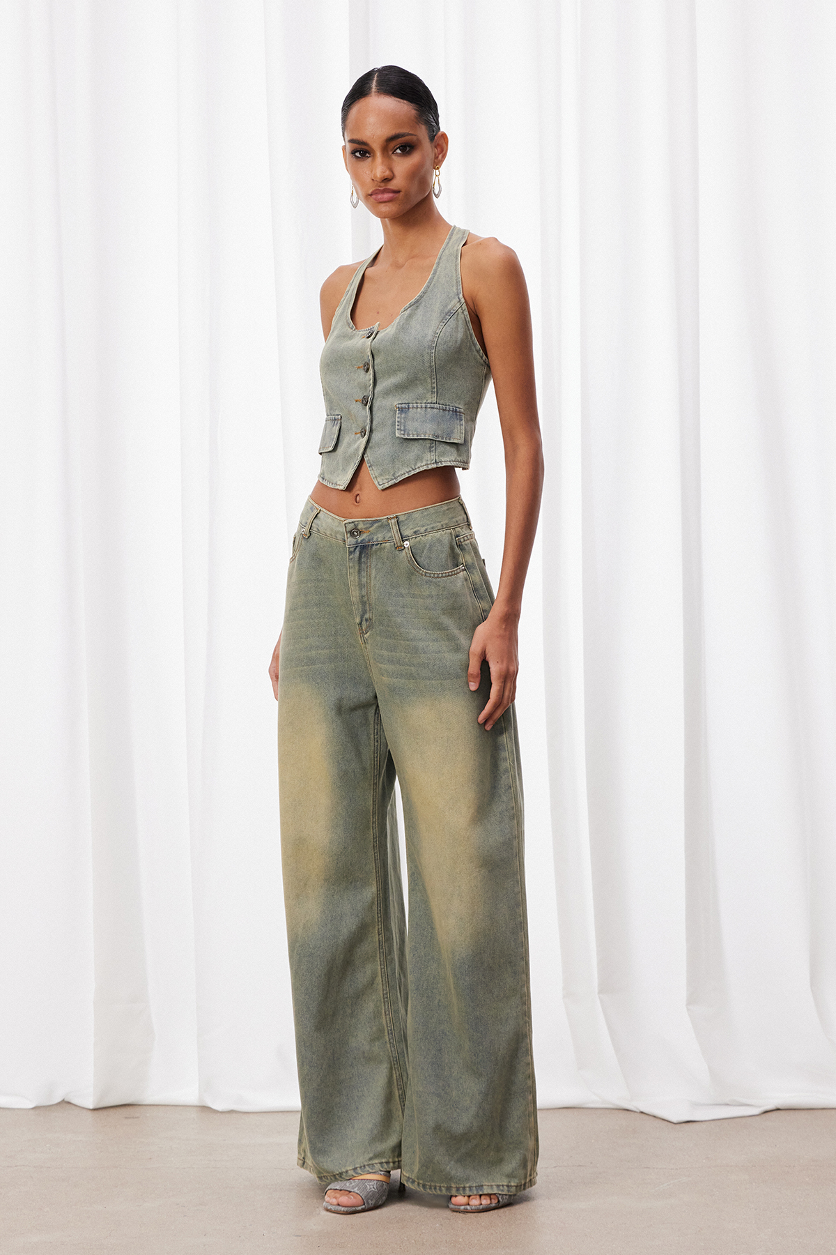 Izaro Sleeveless Denim Pants Set