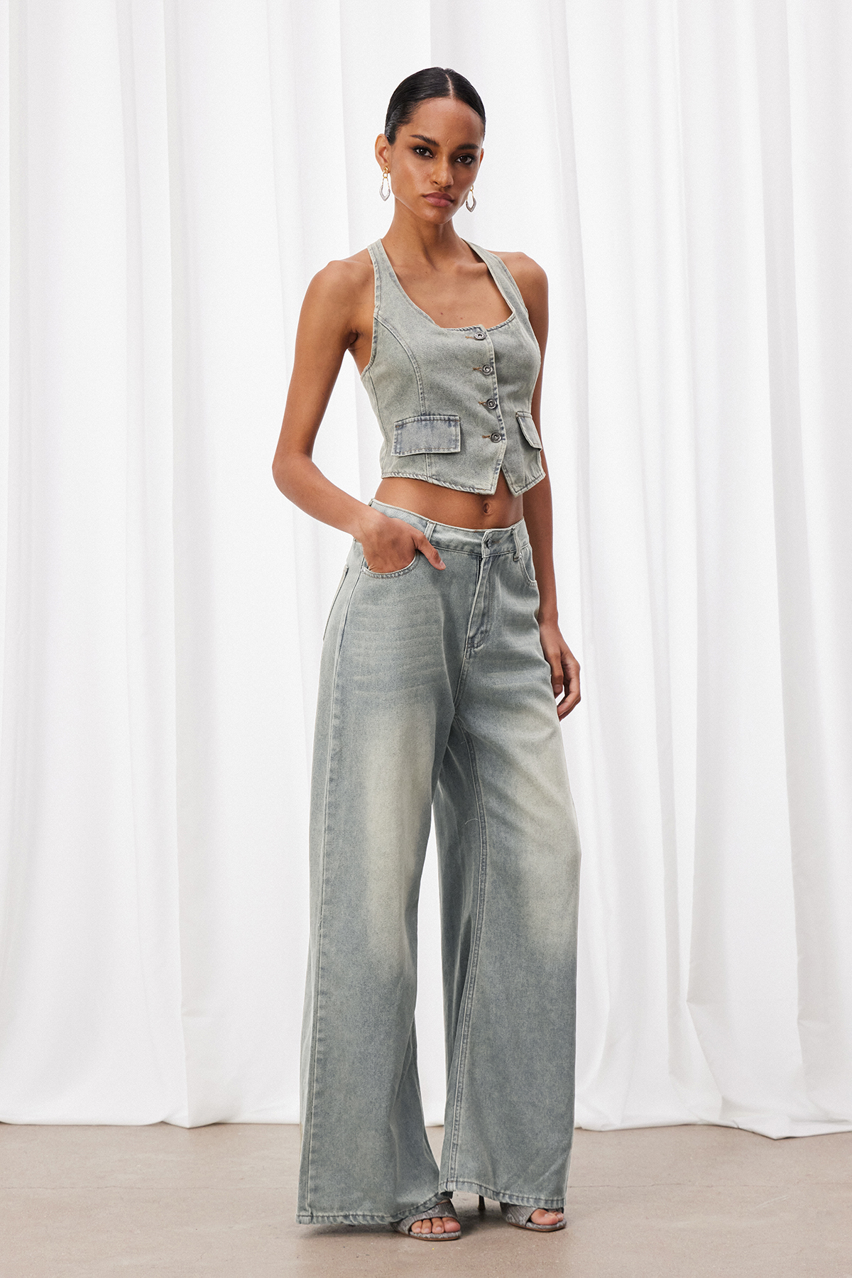 Izaro Sleeveless Denim Pants Set