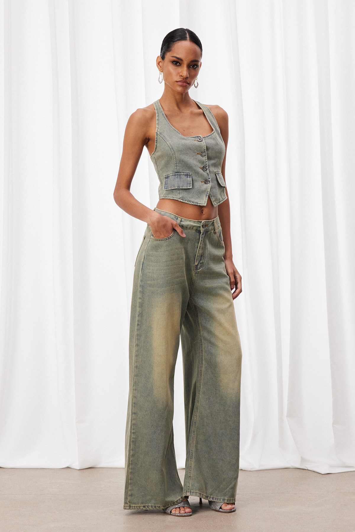 Izaro Sleeveless Denim Pants Set