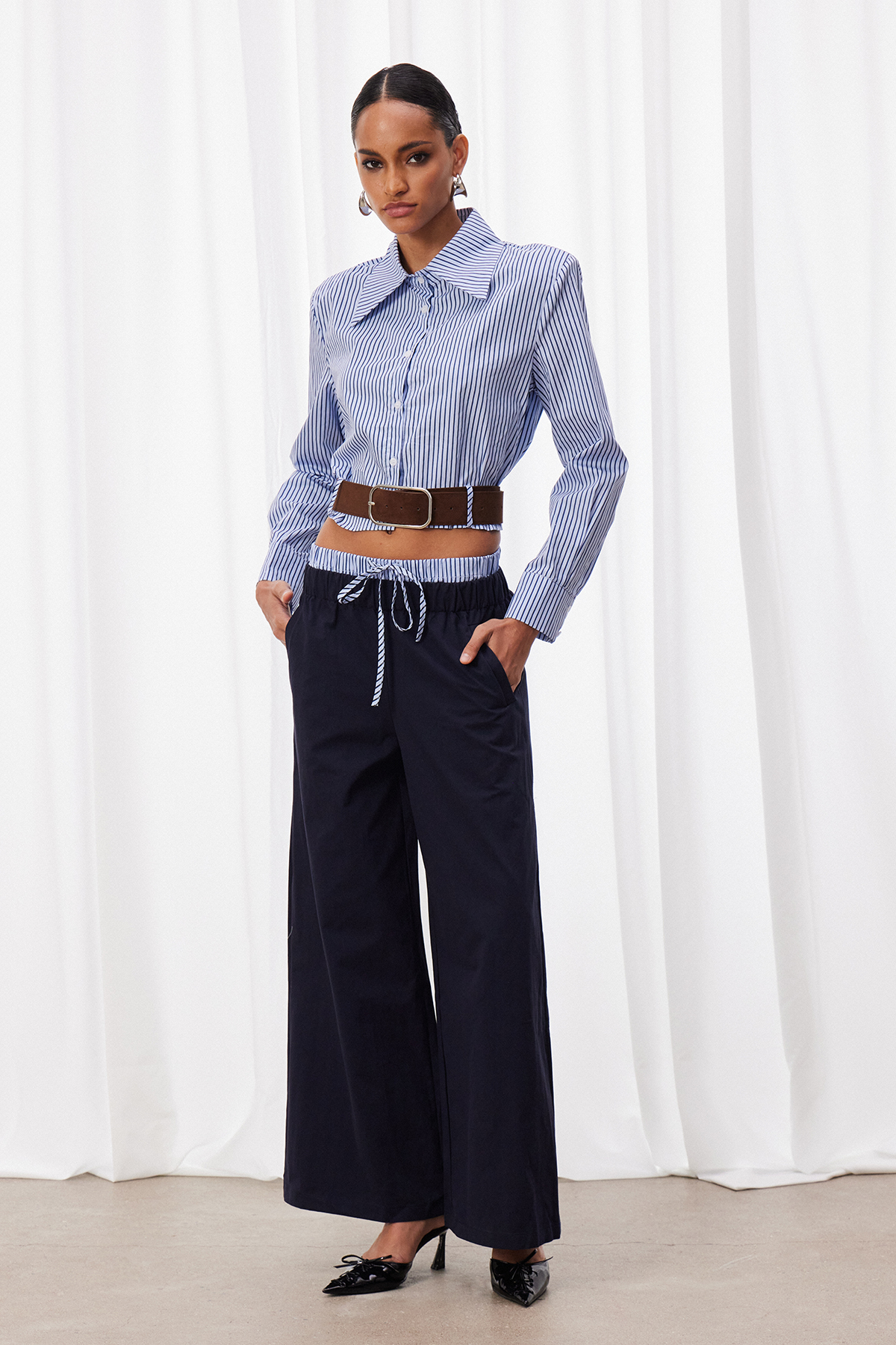Izaskun Crop Stripe Pants Set