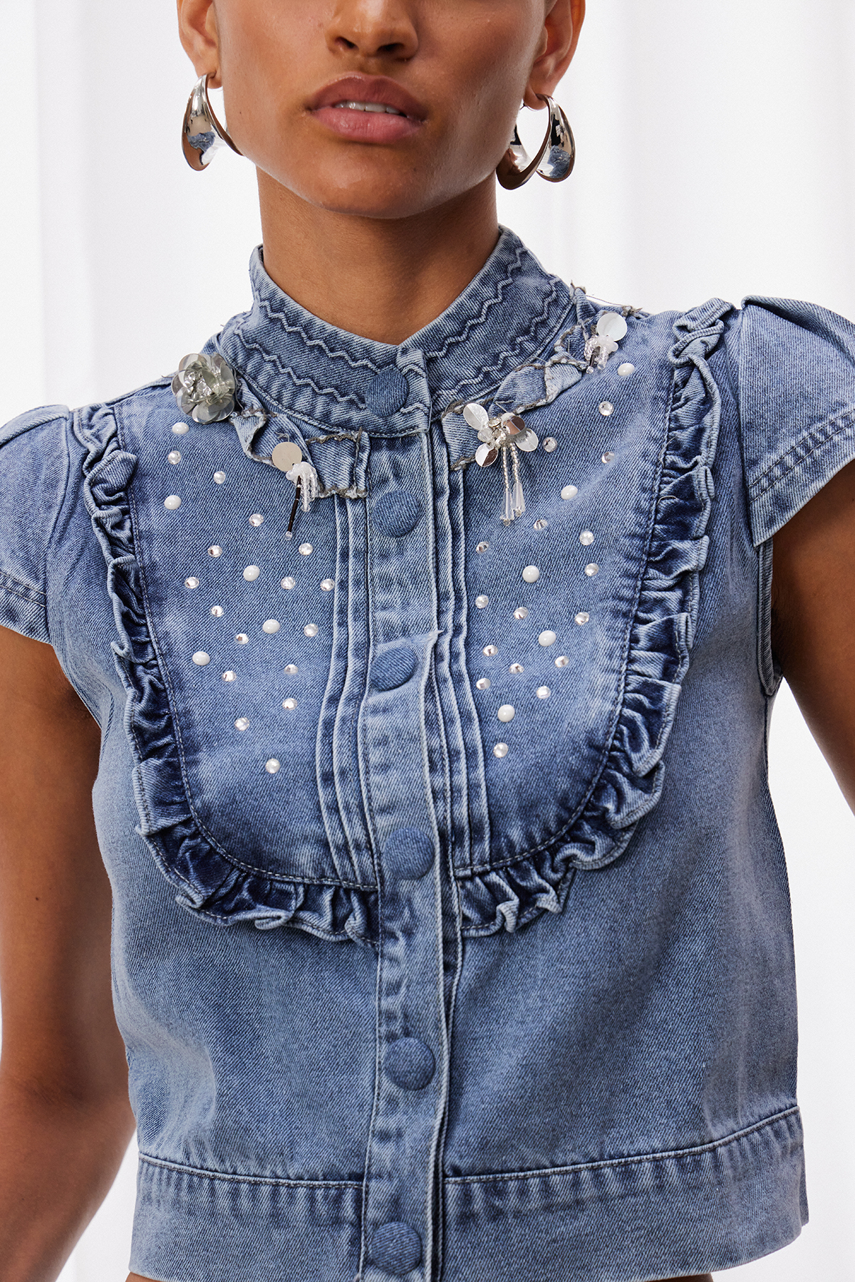 Izem Studded Denim Skirt Set
