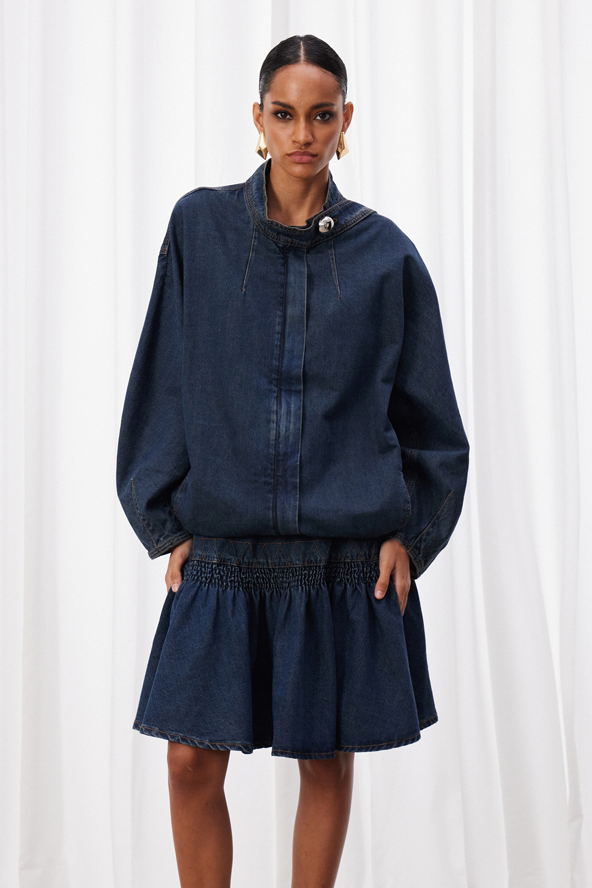 Izrail Denim Ruffle Skirt Set