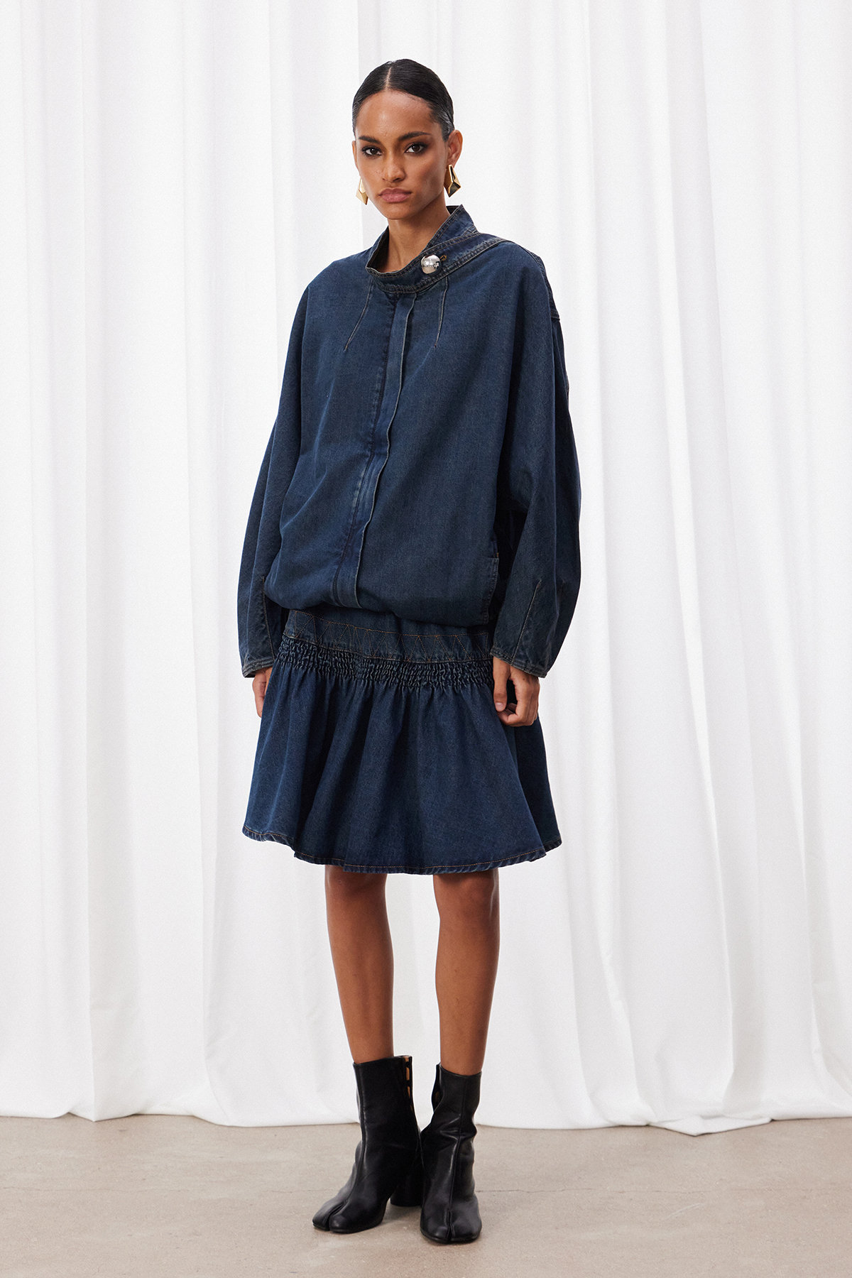 Izrail Denim Ruffle Skirt Set