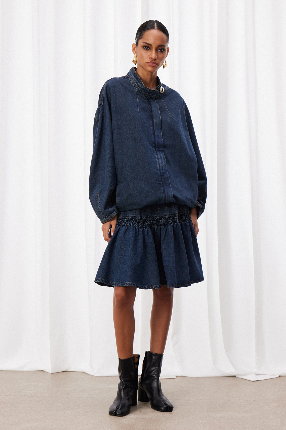 Izrail Denim Ruffle Skirt Set