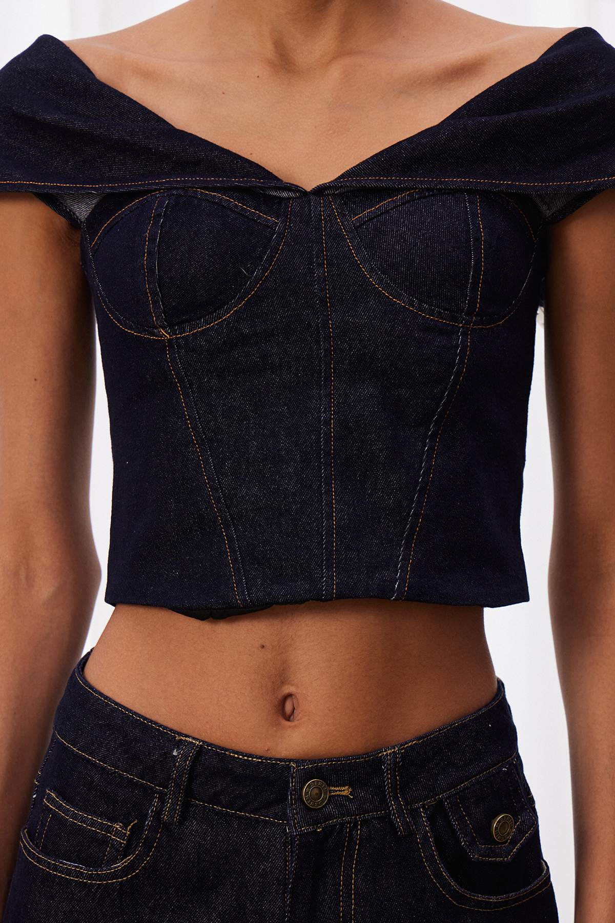 Izsak Off Shoulder Denim Pants Set