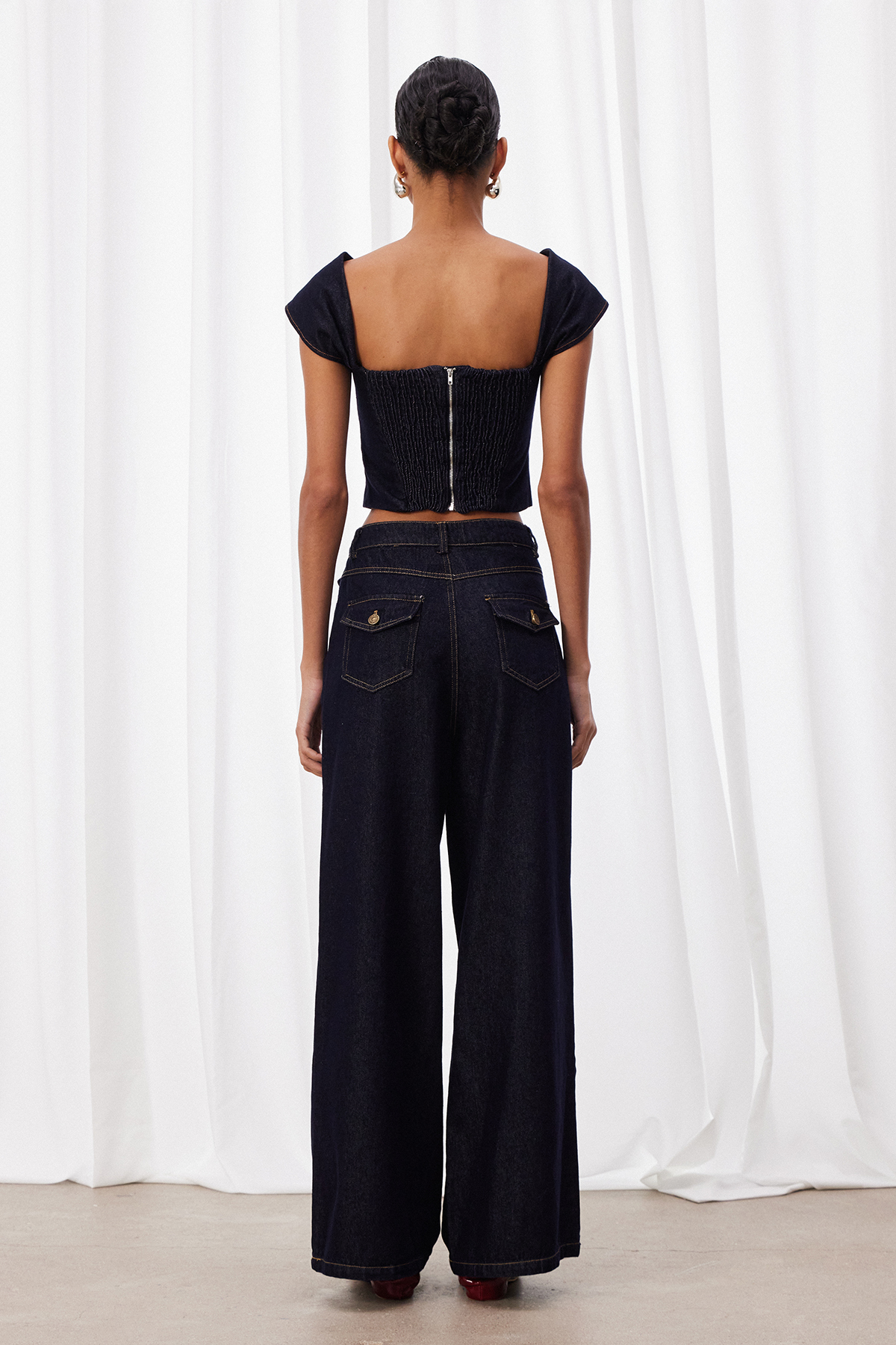 Izsak Off Shoulder Denim Pants Set