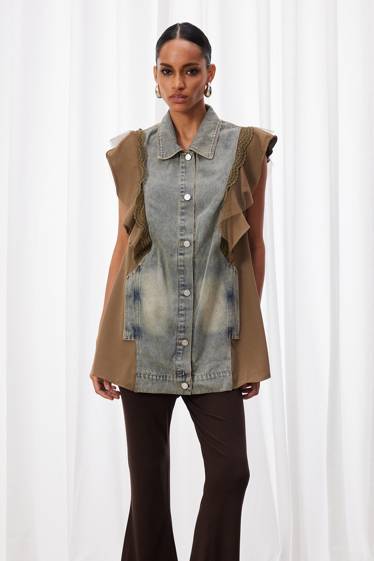 Izudin Ruffle Denim Top