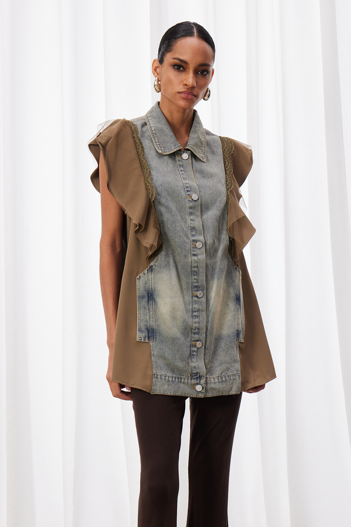 Izudin Ruffle Denim Top