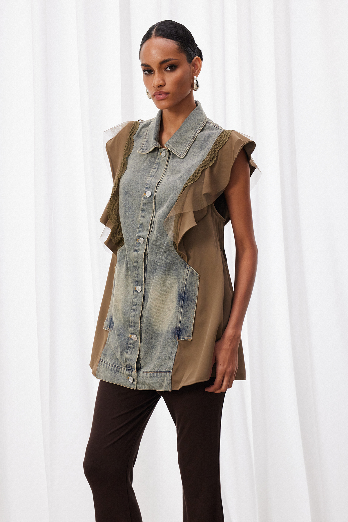 Izudin Ruffle Denim Top