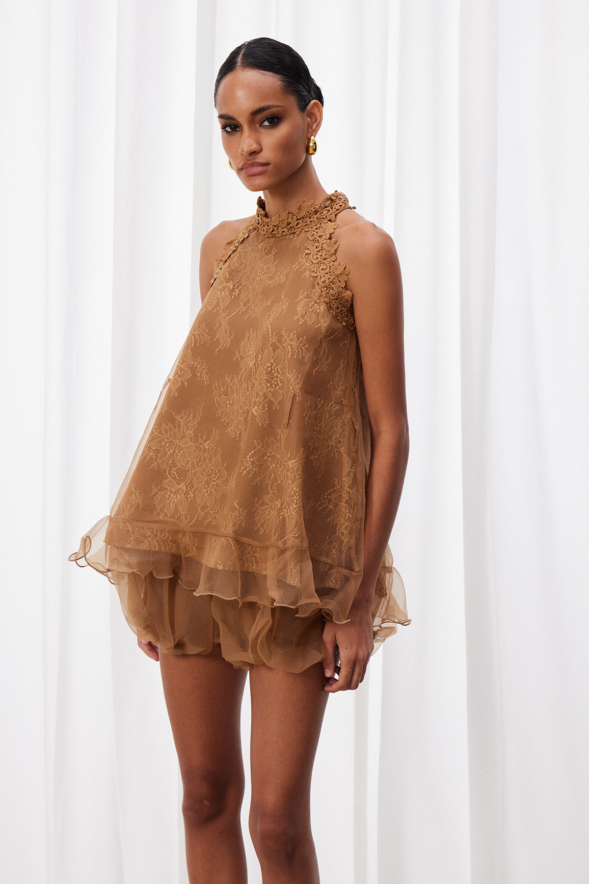 Izumi Halter Neck Lace Mini Dress
