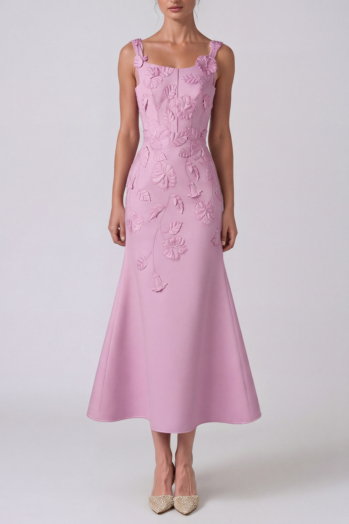 Jaak Spaghetti Flower Mermaid Midi Dress In Pink