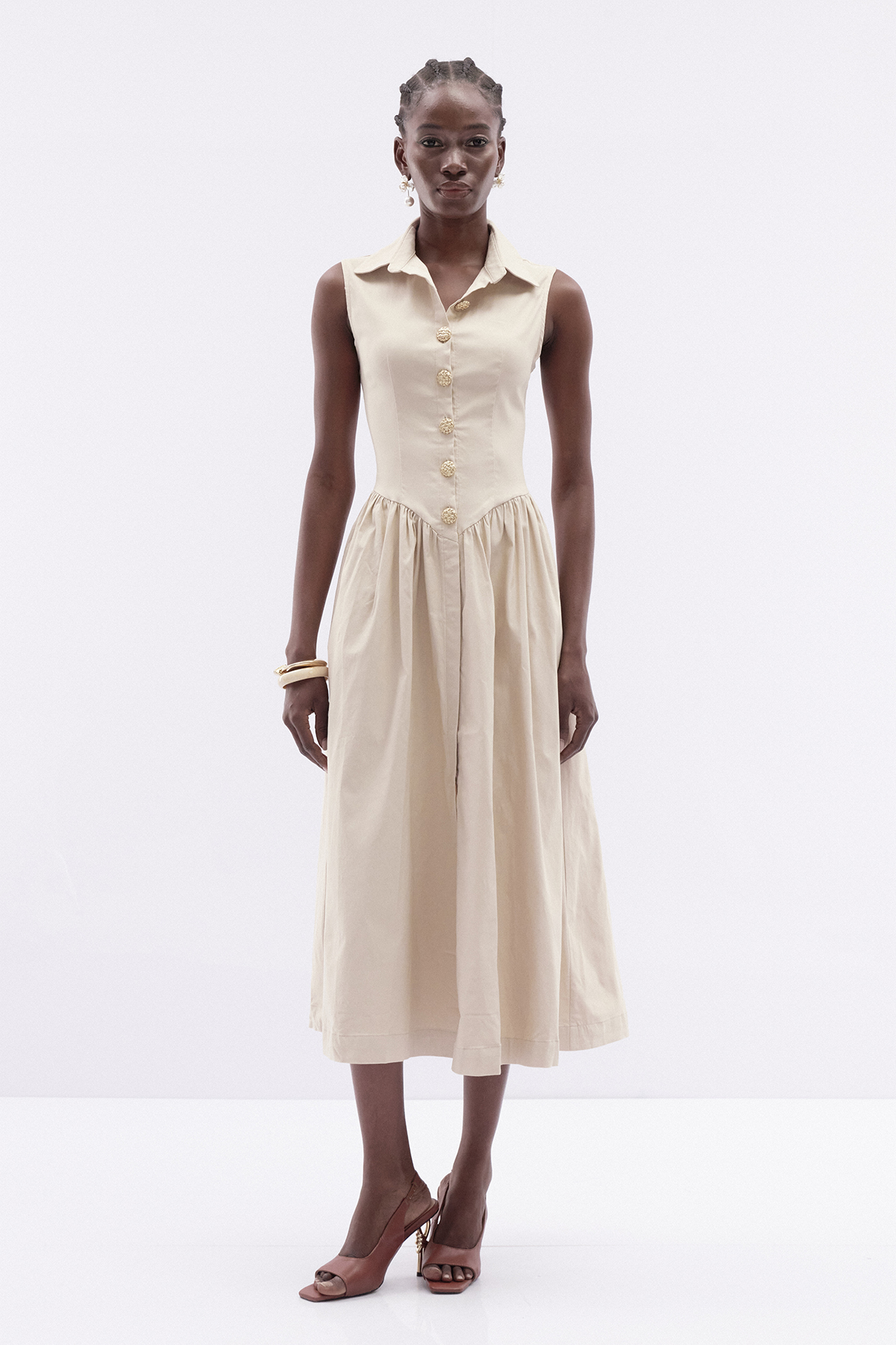 Jaanus Sleeveless Ruch Midi Dress