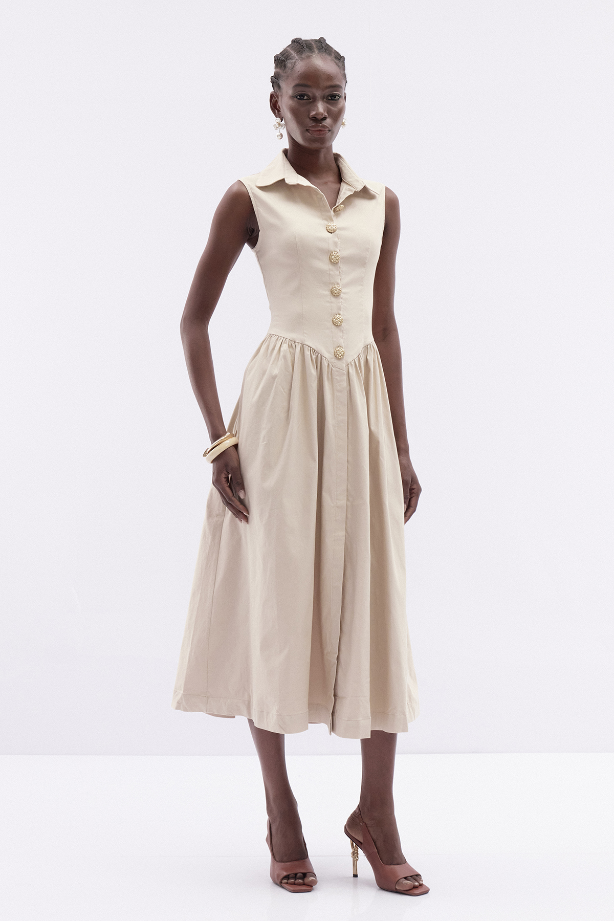 Jaanus Sleeveless Ruch Midi Dress