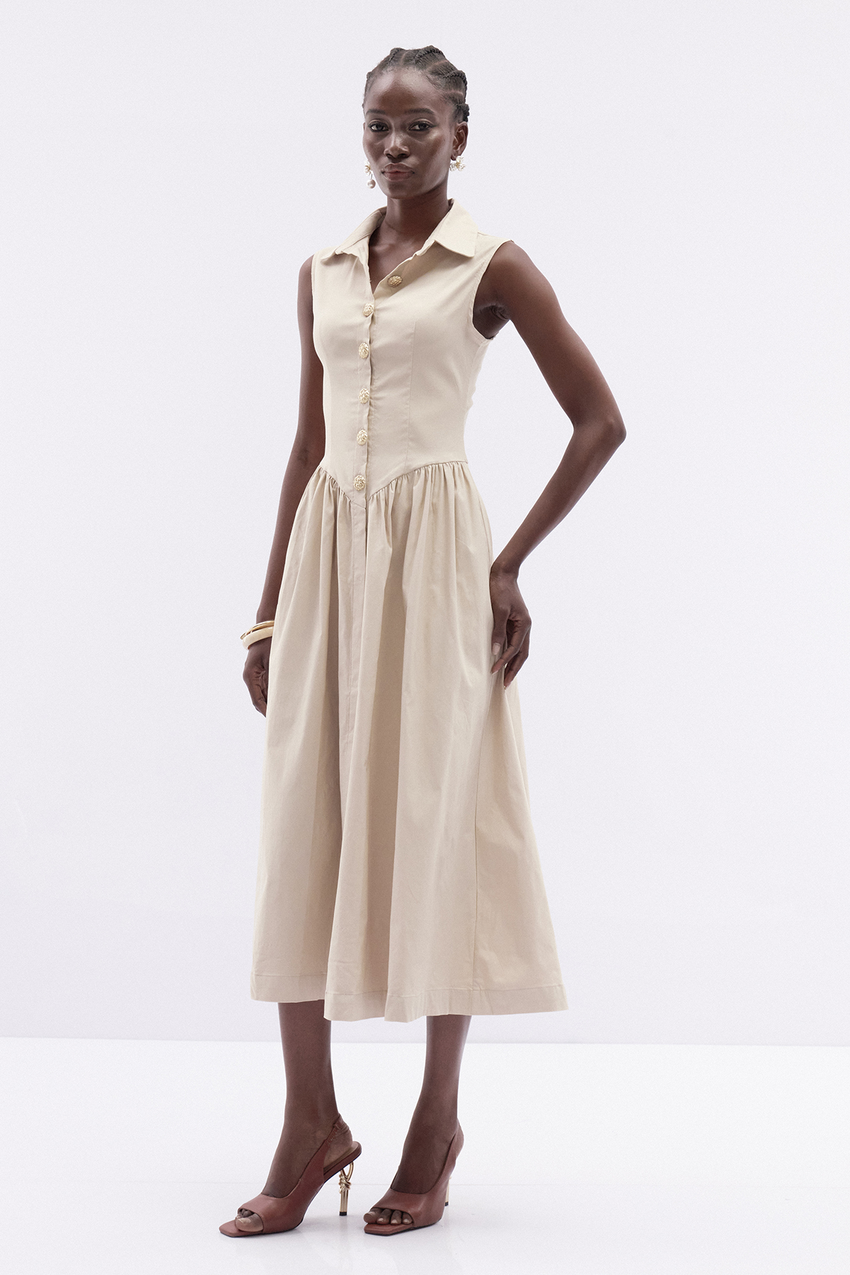 Jaanus Sleeveless Ruch Midi Dress