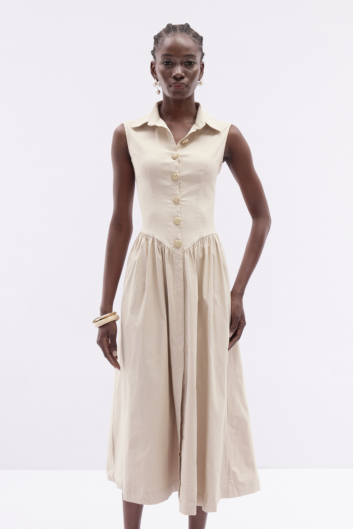 Jaanus Sleeveless Ruch Midi Dress