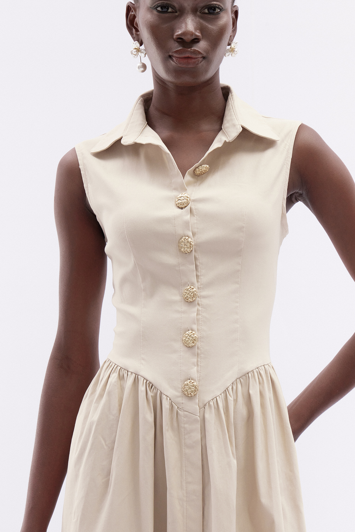 Jaanus Sleeveless Ruch Midi Dress